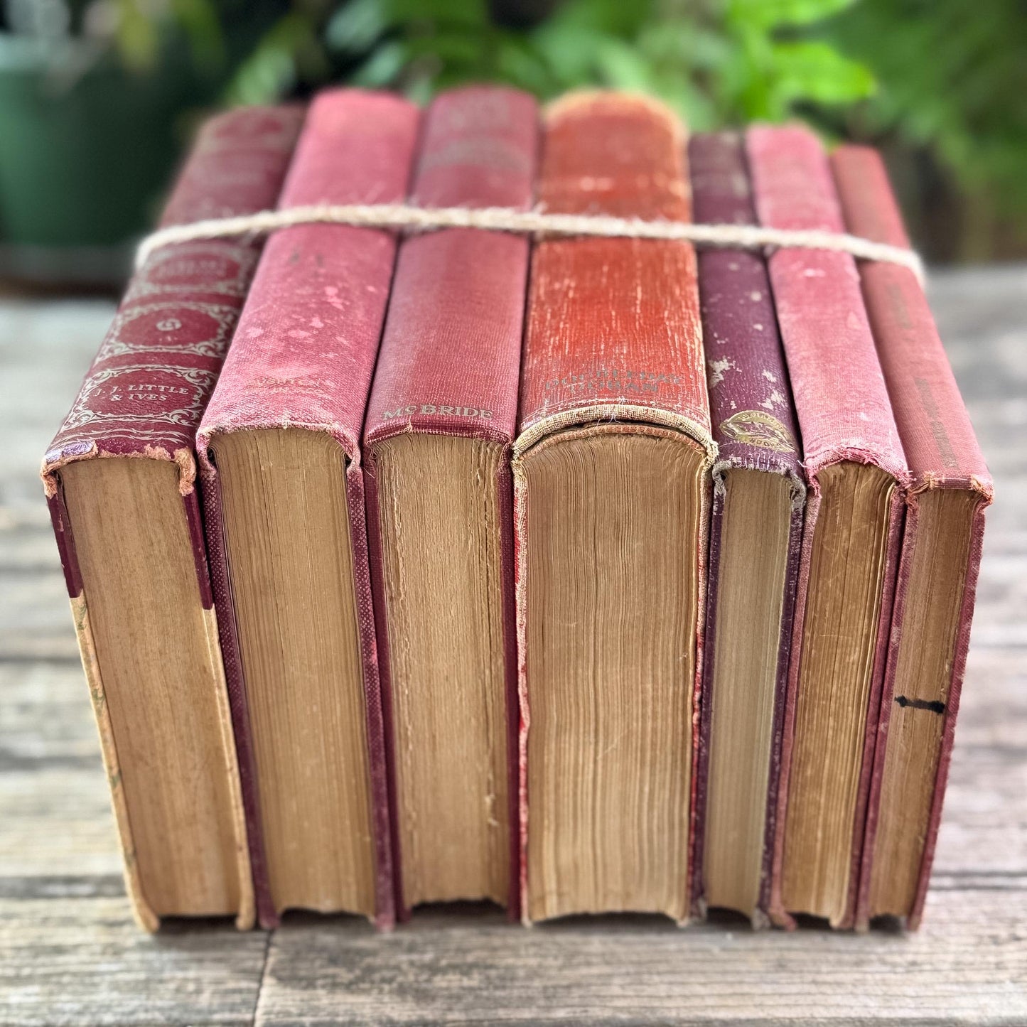 Shabby Faded Red Vintage and Antique Book Bundle for Moody Shelf Styling - Pretty Old Books