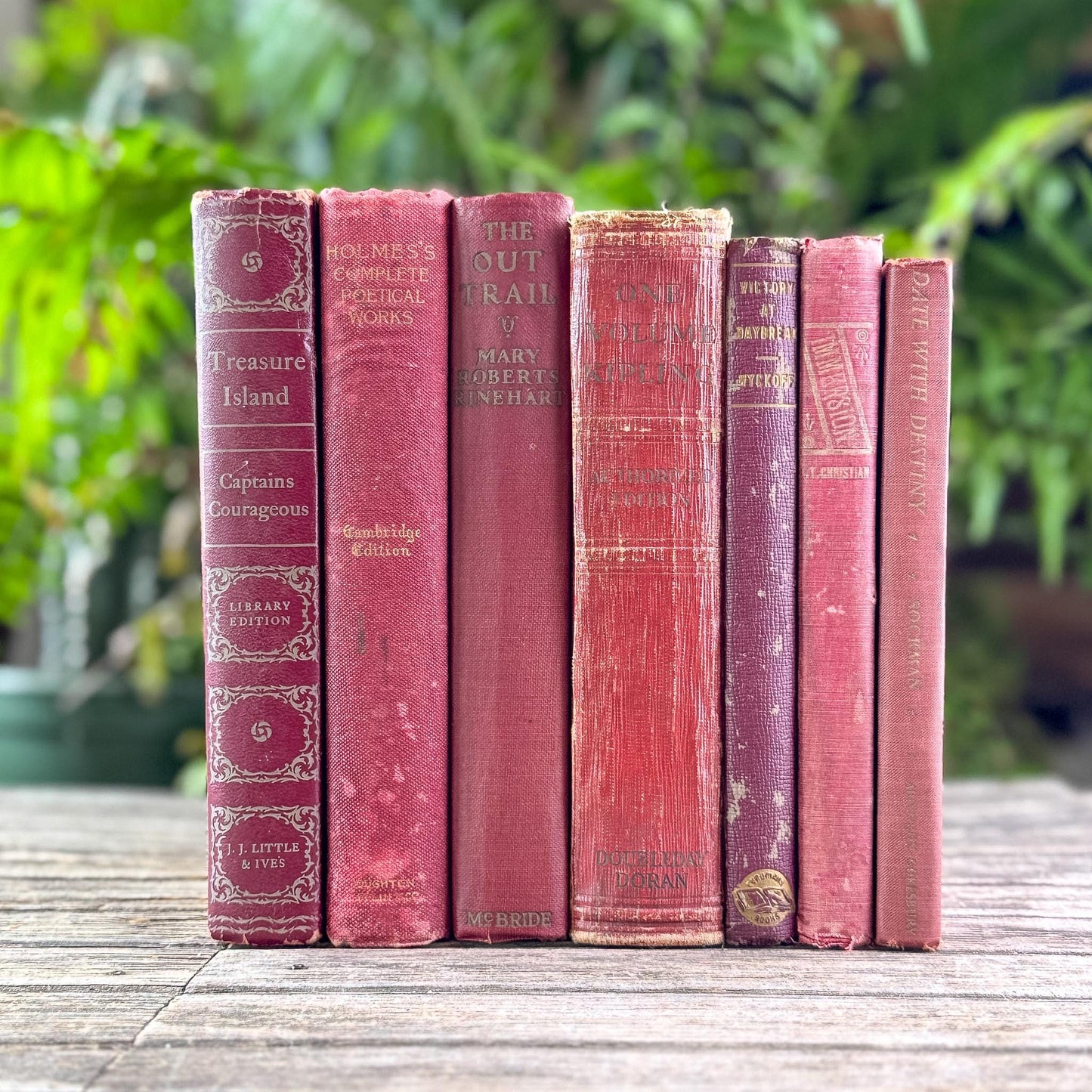 Shabby Faded Red Vintage and Antique Book Bundle for Moody Shelf Styling - Pretty Old Books