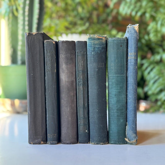 Shabby Green Blue Antique Books for Shelf Styling, No Lettering - Pretty Old Books