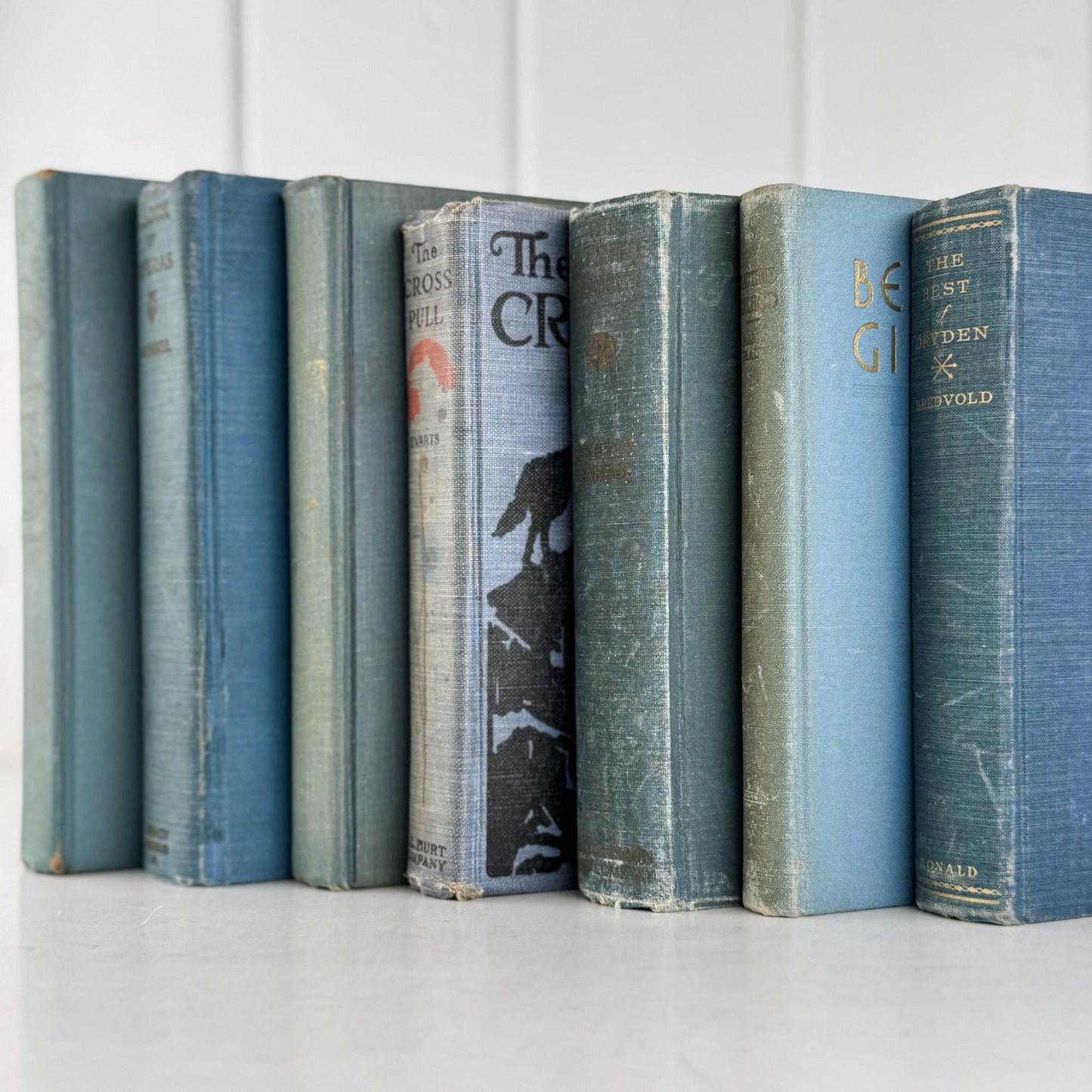 Shabby Old Blue Books for Decor, Faded Vintage Books for Shelf Styling - Pretty Old Books