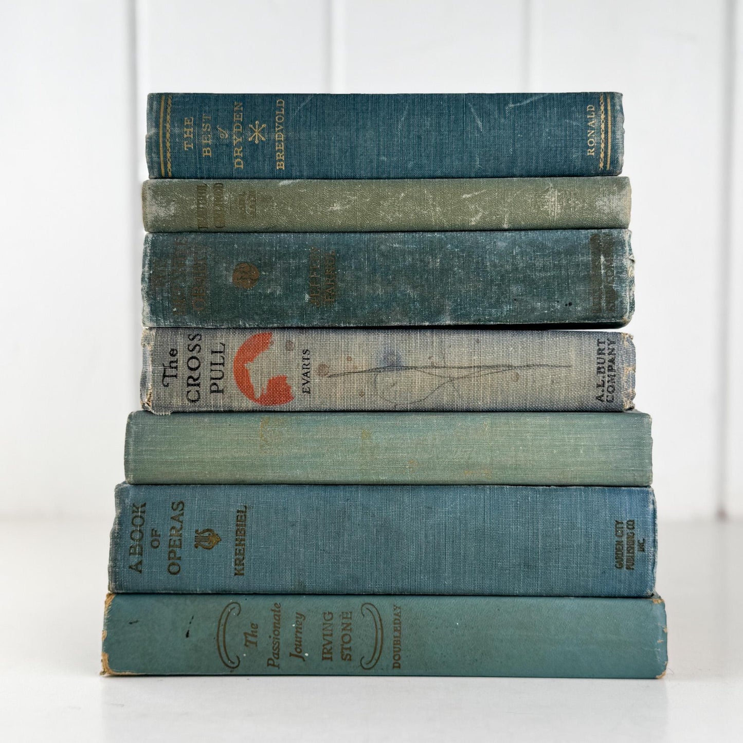 Shabby Old Blue Books for Decor, Faded Vintage Books for Shelf Styling - Pretty Old Books