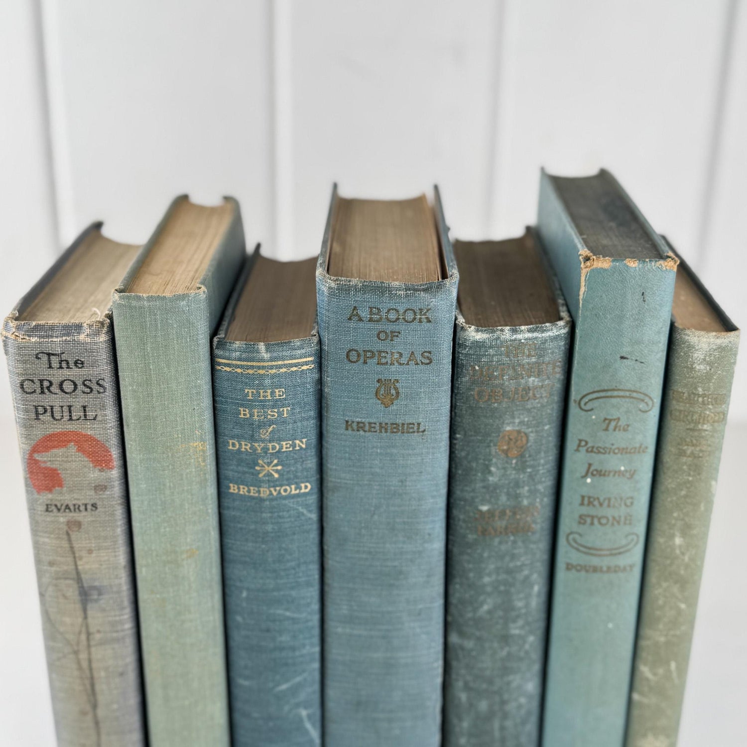 Shabby Old Blue Books for Decor, Faded Vintage Books for Shelf Styling - Pretty Old Books