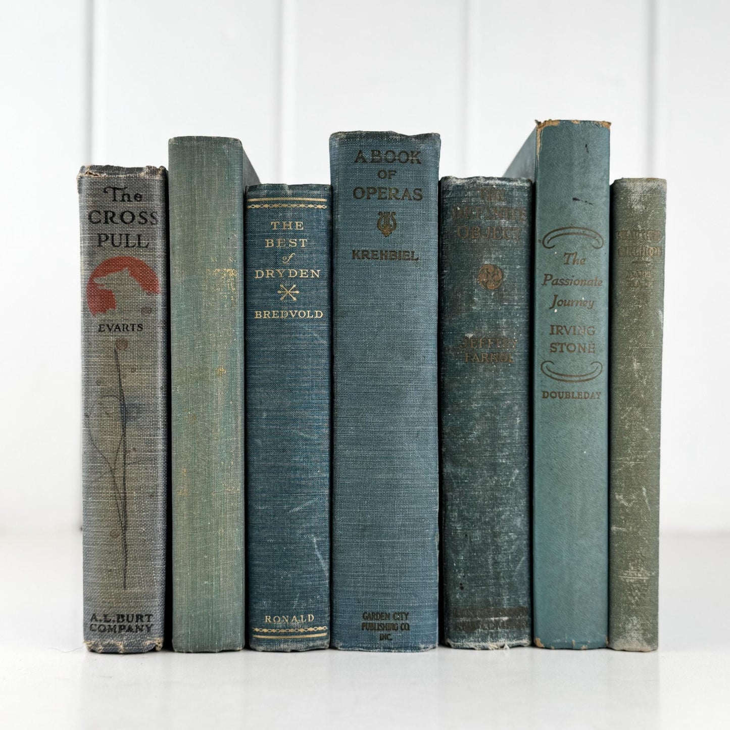Shabby Old Blue Books for Decor, Faded Vintage Books for Shelf Styling - Pretty Old Books