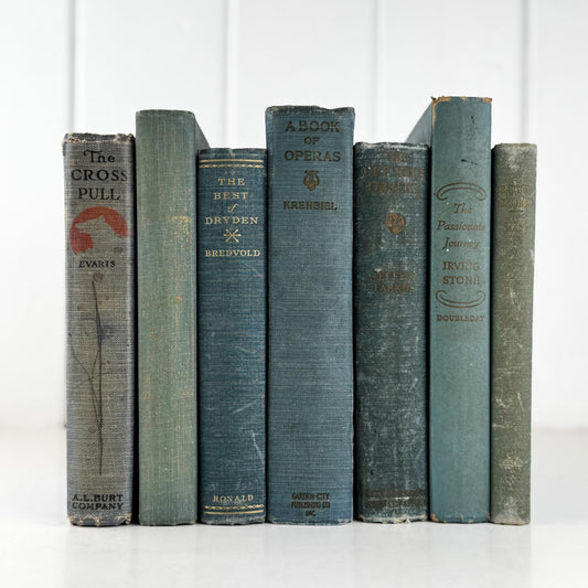 Shabby Old Blue Books for Decor, Faded Vintage Books for Shelf Styling - Pretty Old Books