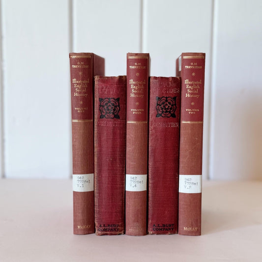 Shabby Red Antique Distressed Cozy Book Bundle - Pretty Old Books