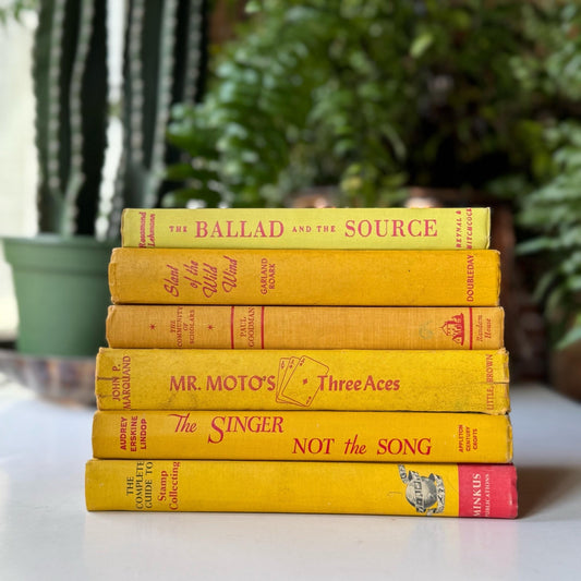 Shabby Yellow Vintage Books for Decor, Books by Color, Yellow and Red Decor - Pretty Old Books