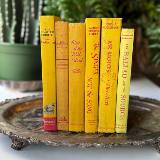 Shabby Yellow Vintage Books for Decor, Books by Color, Yellow and Red Decor - Pretty Old Books