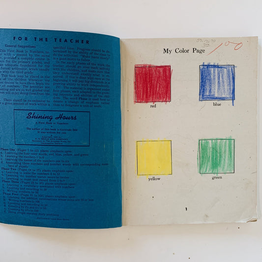 Shining Hours, A First Book of Numbers, 1942 Softcover School Book - Pretty Old Books