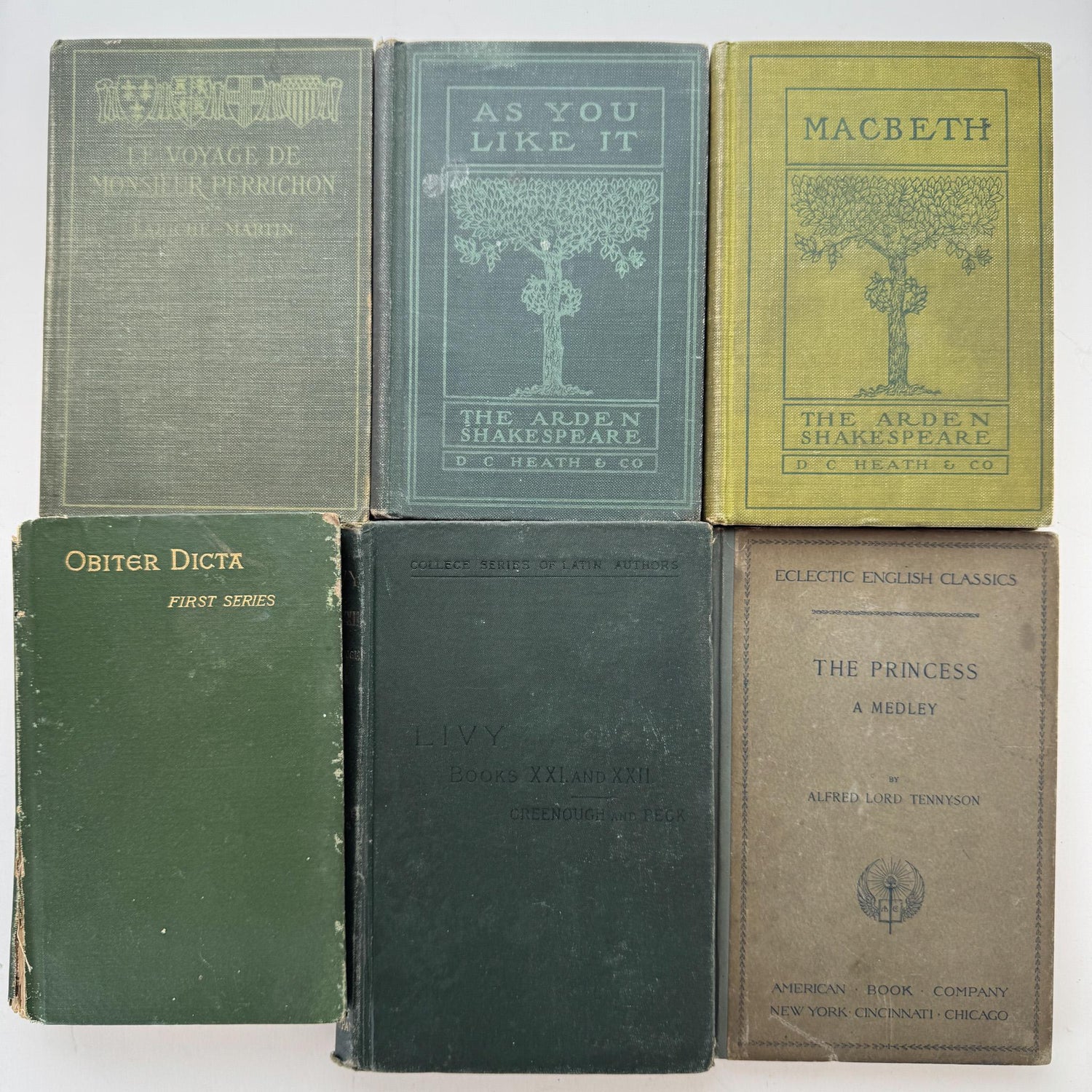 Small Antique Green Book Bundle of Shakespeare, Classics, Poetry - Pretty Old Books