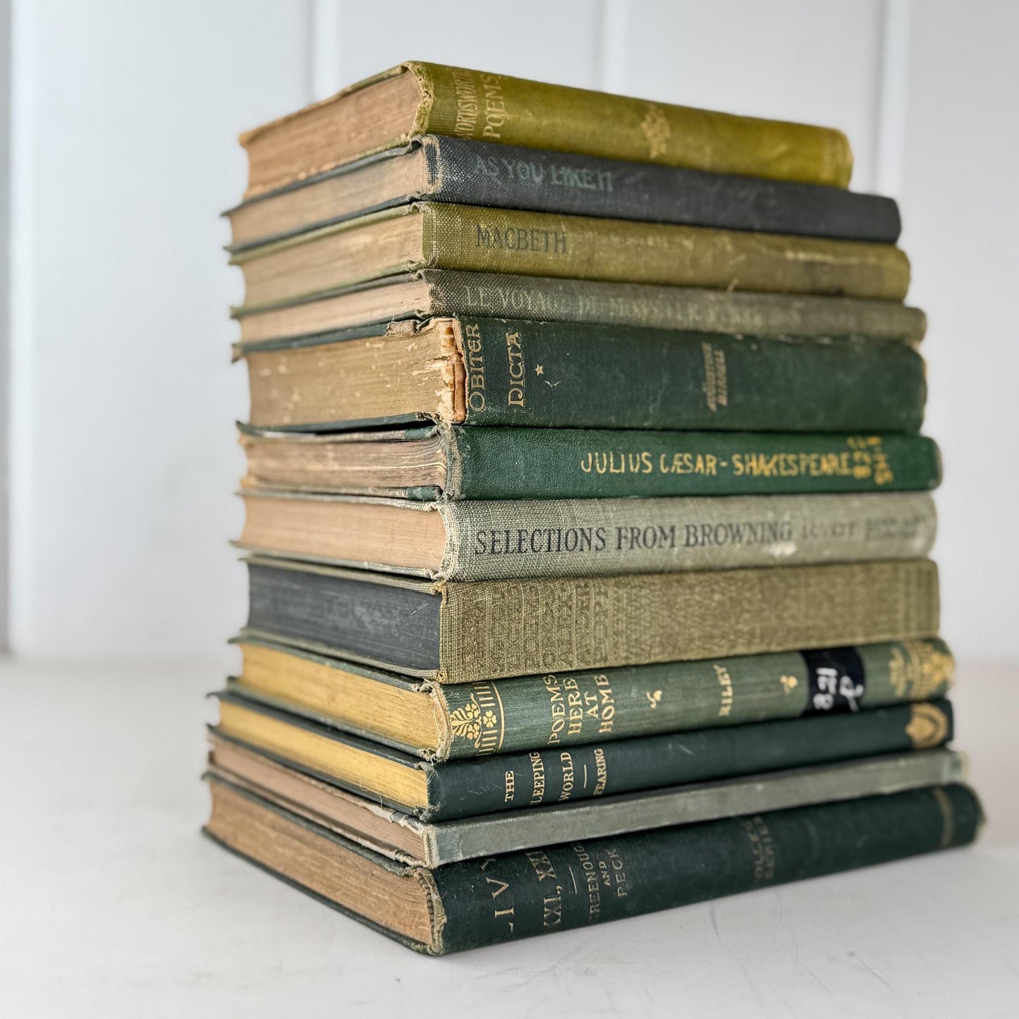 Small Antique Green Book Bundle of Shakespeare, Classics, Poetry - Pretty Old Books