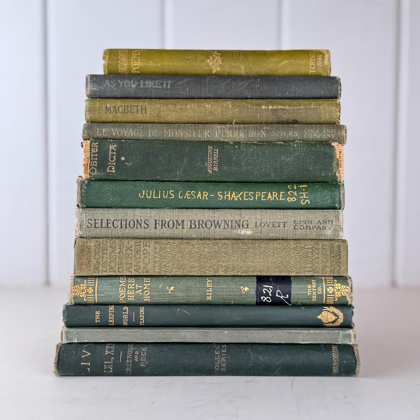Small Antique Green Book Bundle of Shakespeare, Classics, Poetry - Pretty Old Books