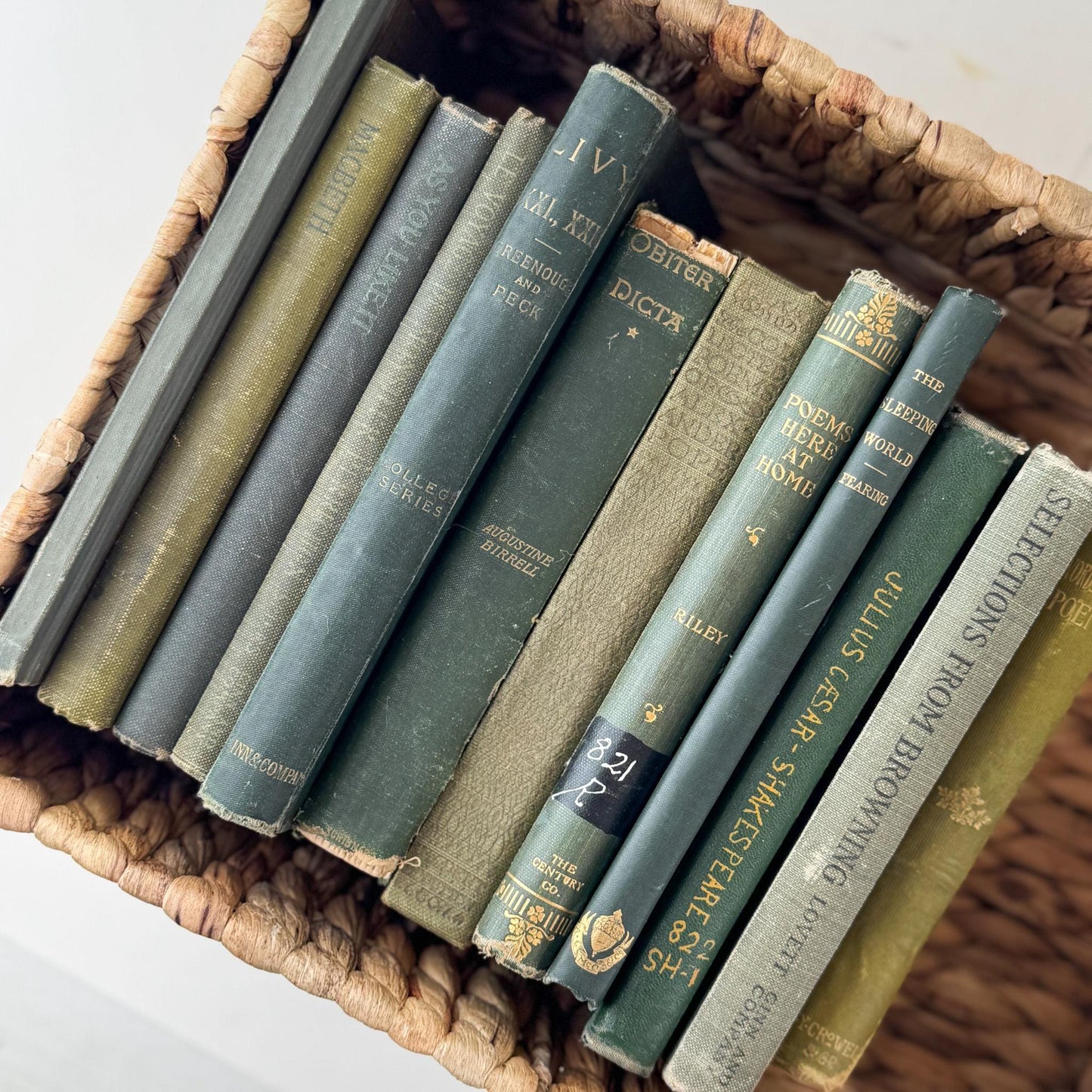Small Antique Green Book Bundle of Shakespeare, Classics, Poetry - Pretty Old Books