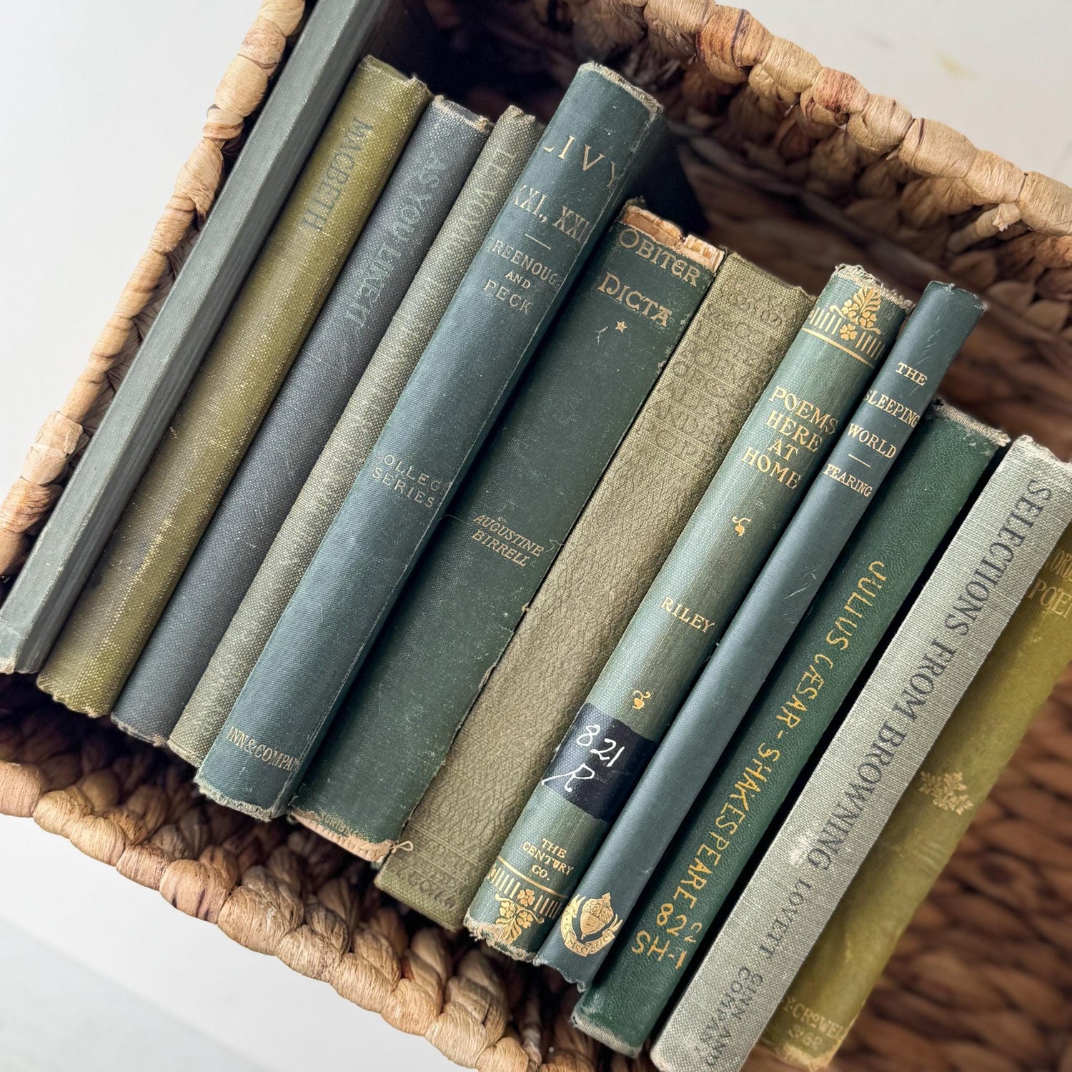 Small Antique Green Book Bundle of Shakespeare, Classics, Poetry - Pretty Old Books