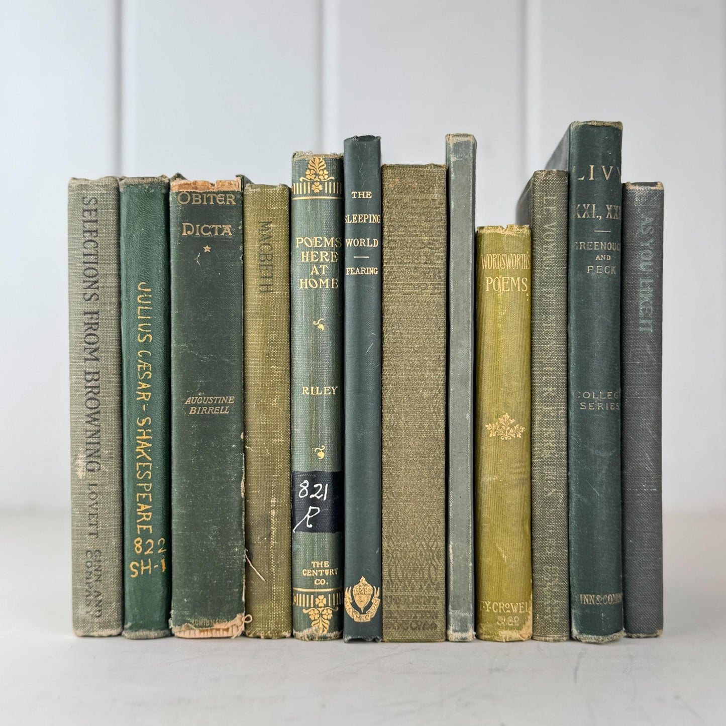 Small Antique Green Book Bundle of Shakespeare, Classics, Poetry - Pretty Old Books