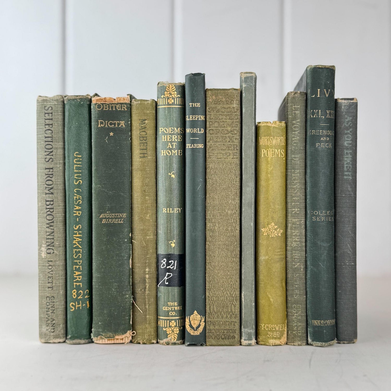 Small Antique Green Book Bundle of Shakespeare, Classics, Poetry - Pretty Old Books