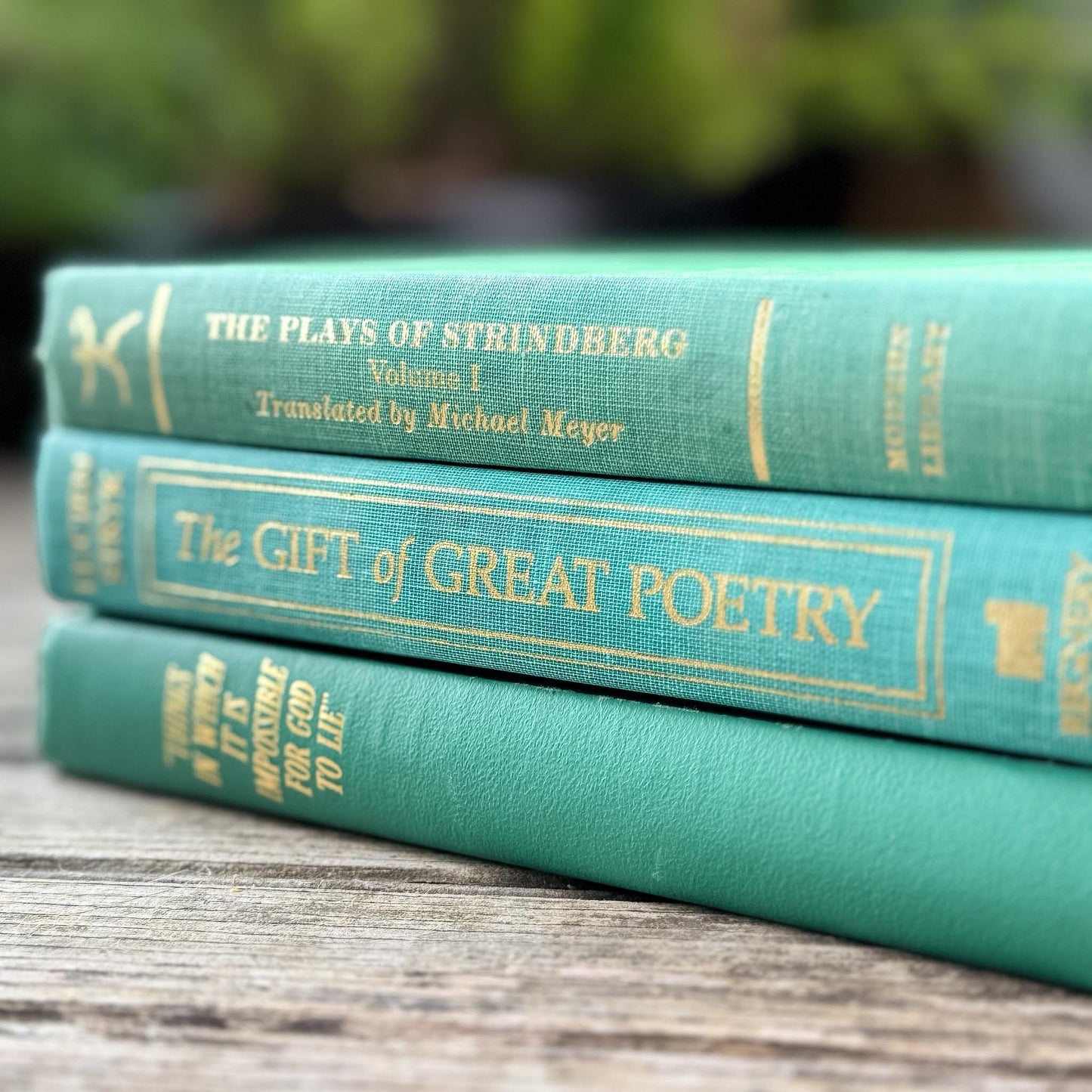 Small Vintage Teal Green Book Bundle for Coastal Decor - Pretty Old Books
