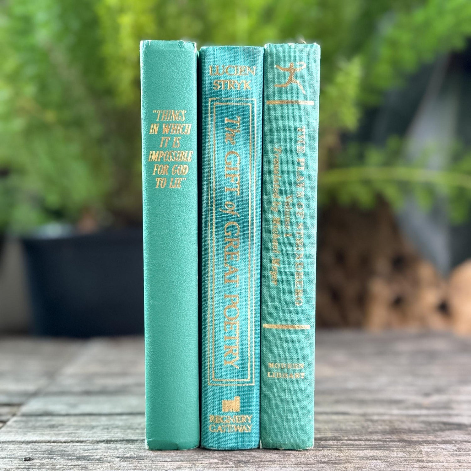 Small Vintage Teal Green Book Bundle for Coastal Decor - Pretty Old Books
