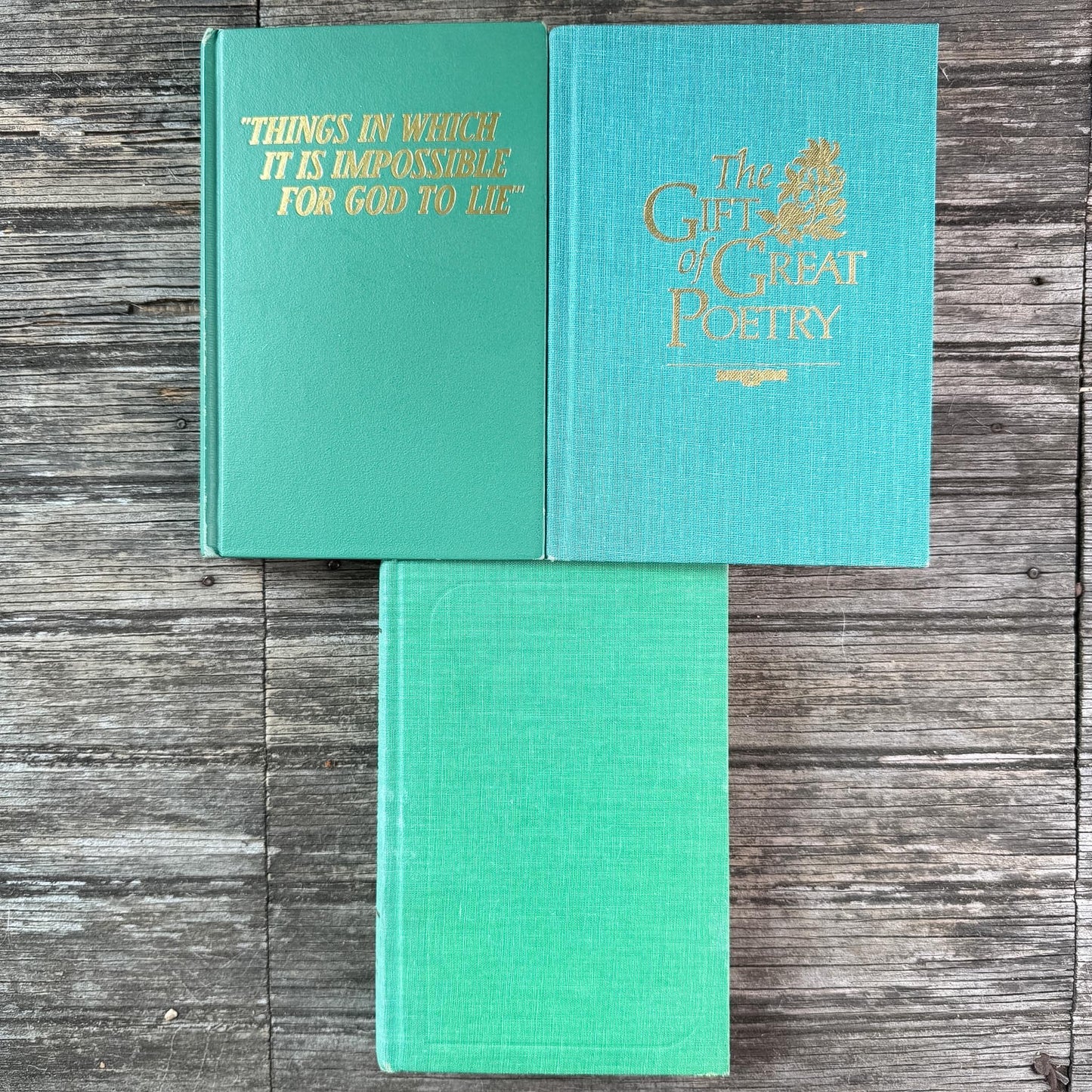 Small Vintage Teal Green Book Bundle for Coastal Decor - Pretty Old Books