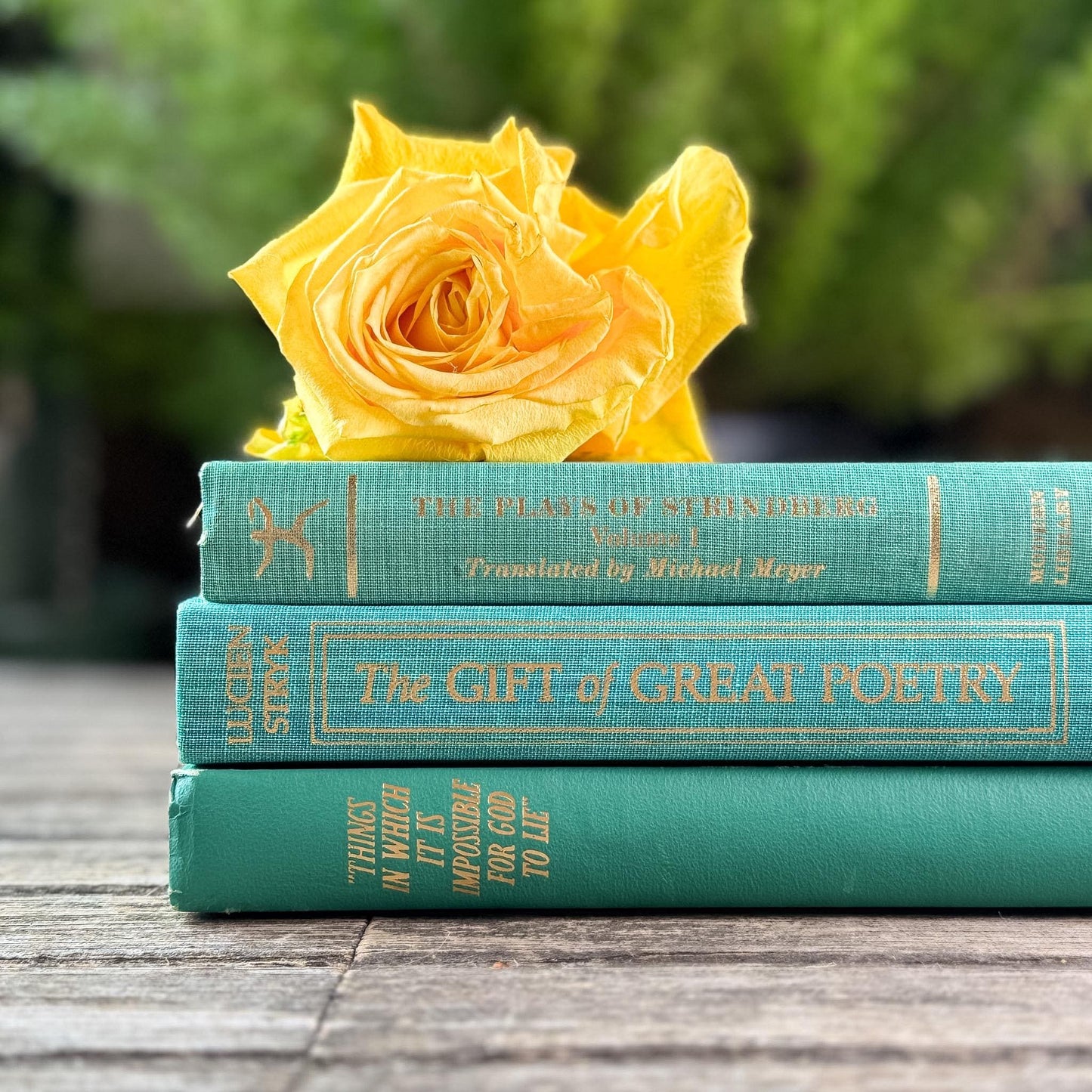 Small Vintage Teal Green Book Bundle for Coastal Decor - Pretty Old Books