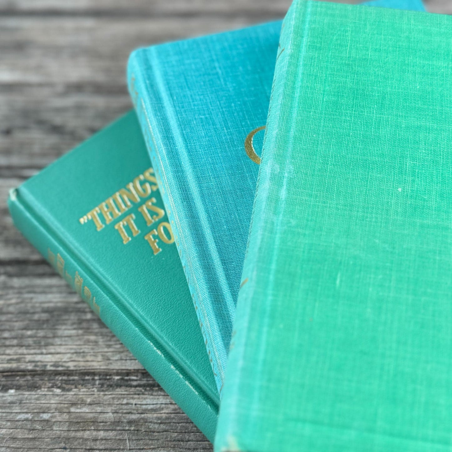 Small Vintage Teal Green Book Bundle for Coastal Decor - Pretty Old Books