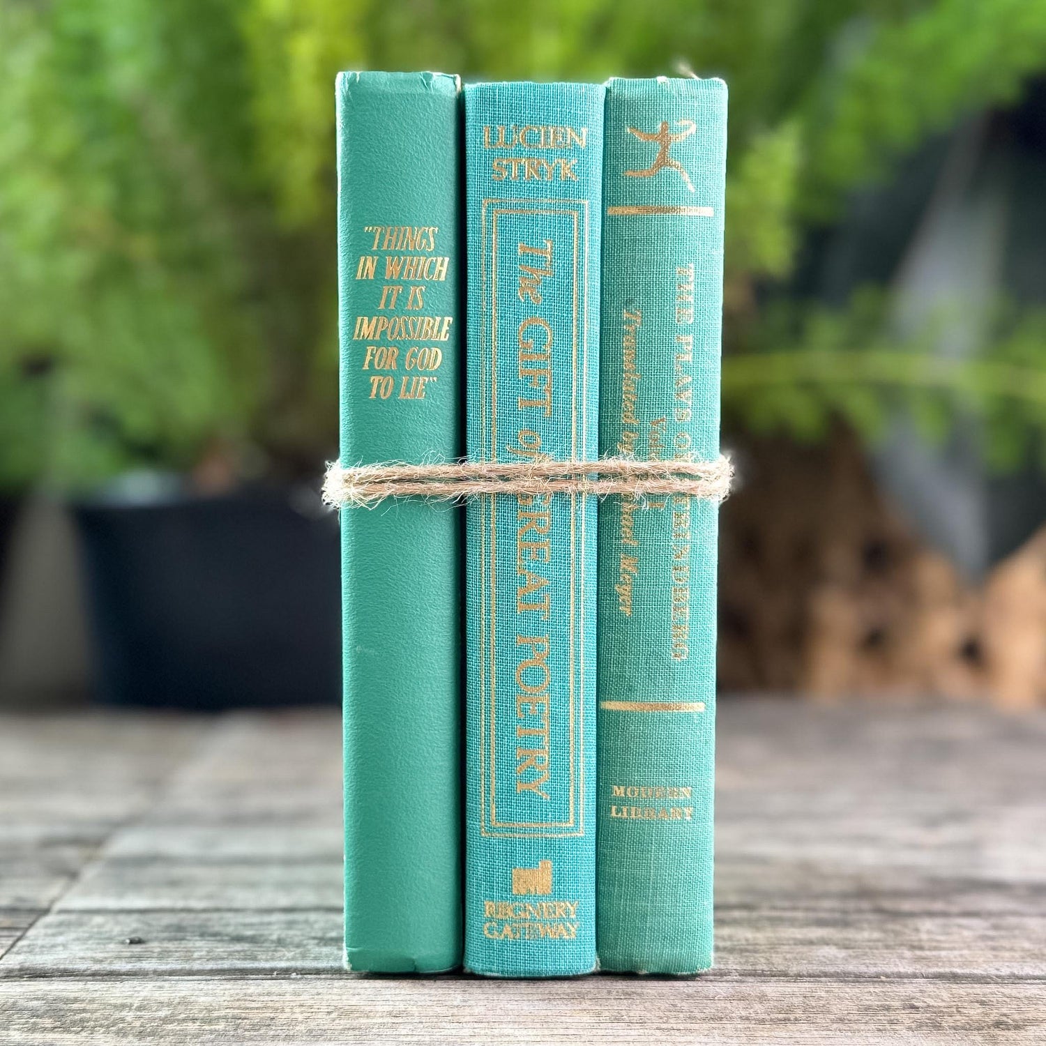 Small Vintage Teal Green Book Bundle for Coastal Decor - Pretty Old Books