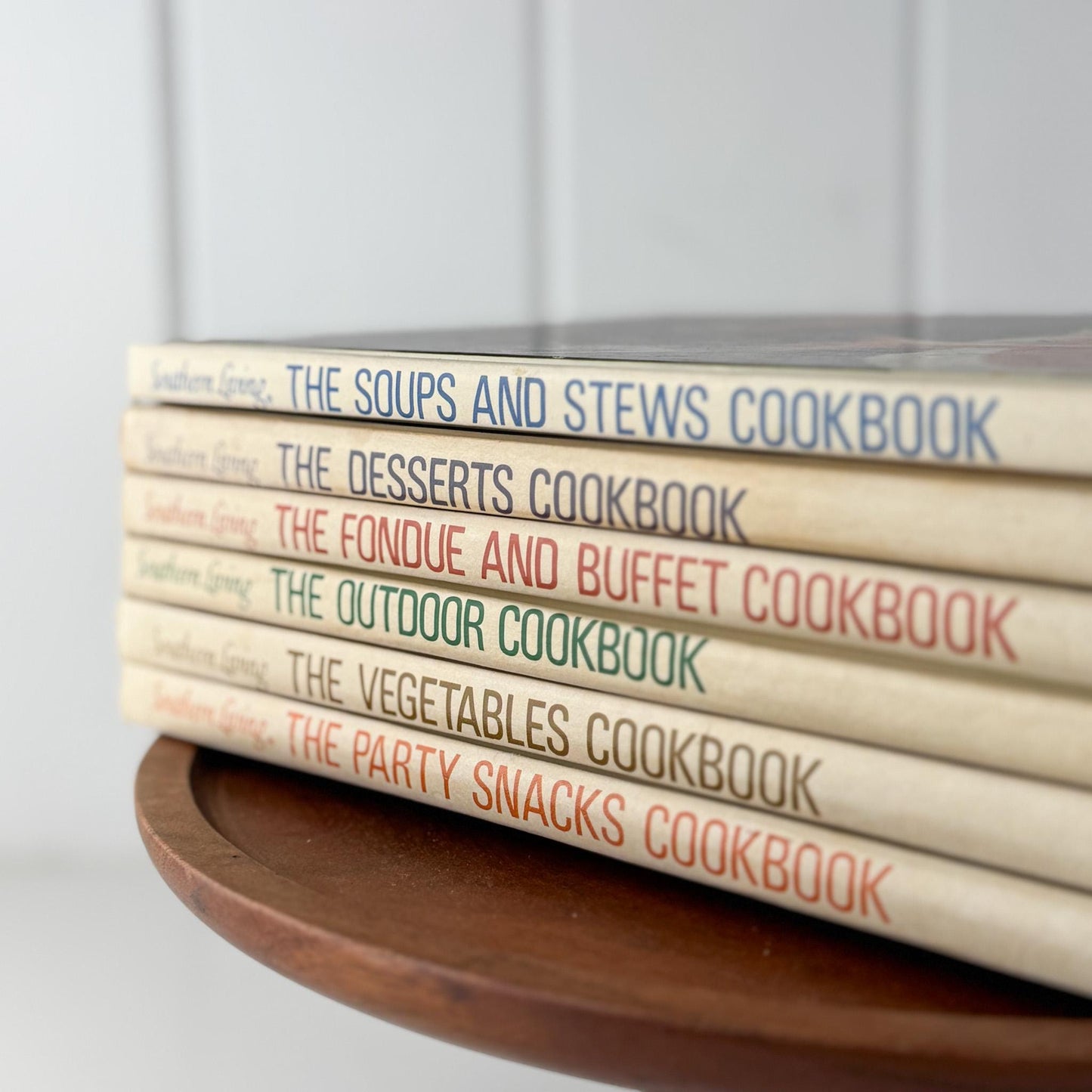 Southern Living Cookbook Set, Oxmoor House, 6 Volume Set, 1970s Hardcover Cream Cook Book Set - Pretty Old Books