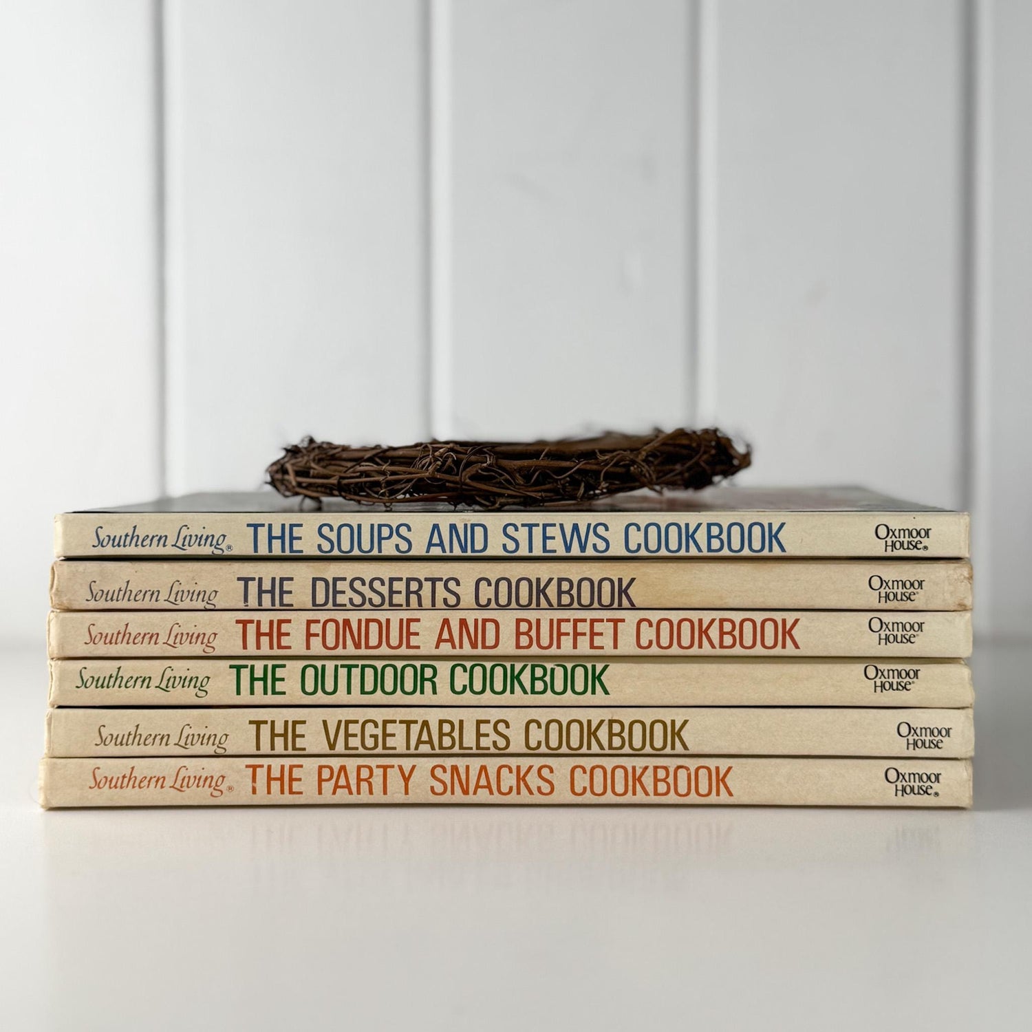 Southern Living Cookbook Set, Oxmoor House, 6 Volume Set, 1970s Hardcover Cream Cook Book Set - Pretty Old Books