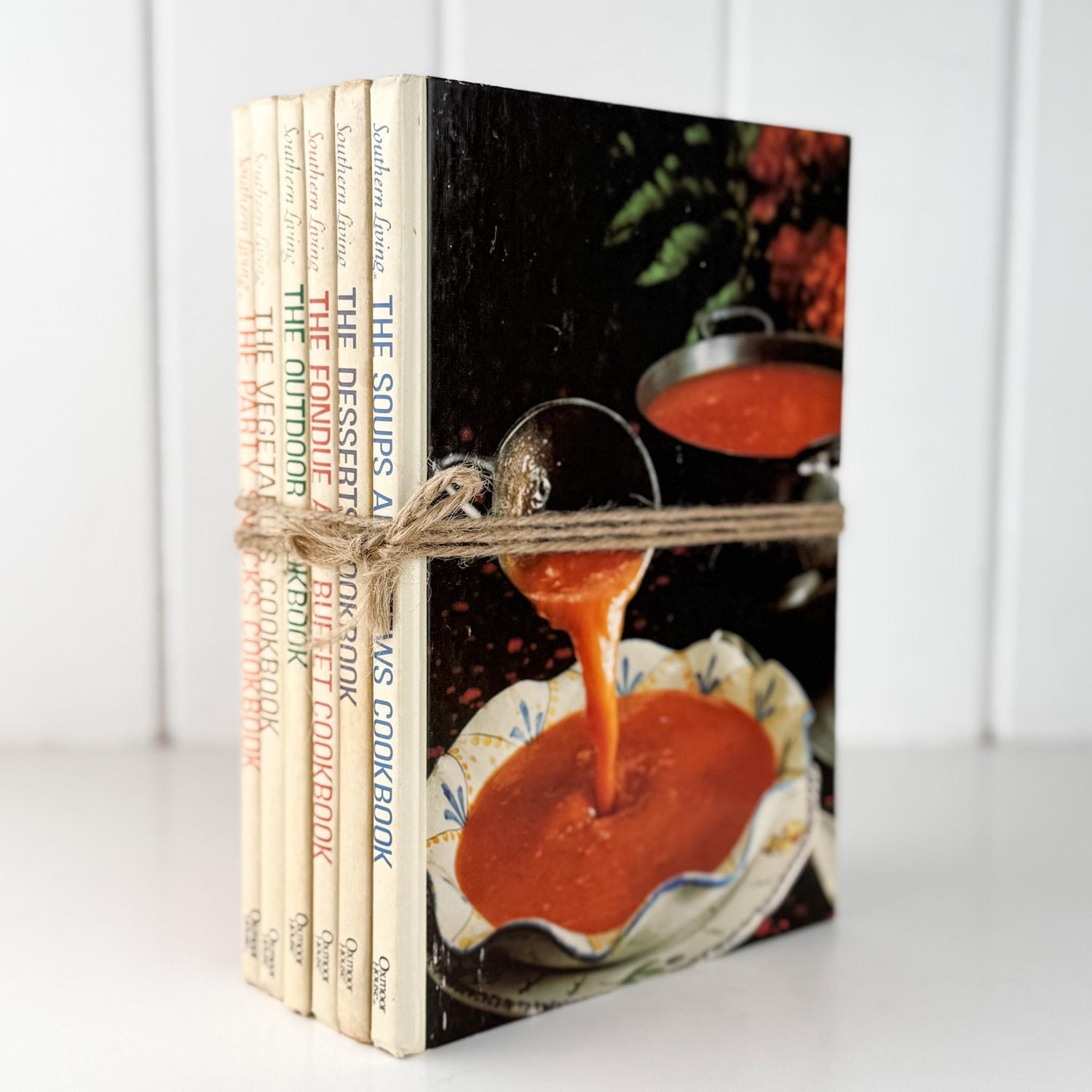 Southern Living Cookbook Set, Oxmoor House, 6 Volume Set, 1970s Hardcover Cream Cook Book Set - Pretty Old Books