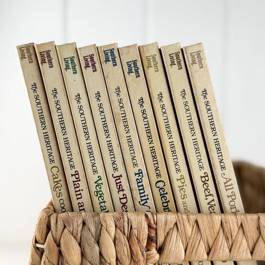 Southern Living, Southern Heritage Cookbook Set, Oxmoor House, 9 Volume Set, 1980s Hardcover Cream Cookbook Set - Pretty Old Books