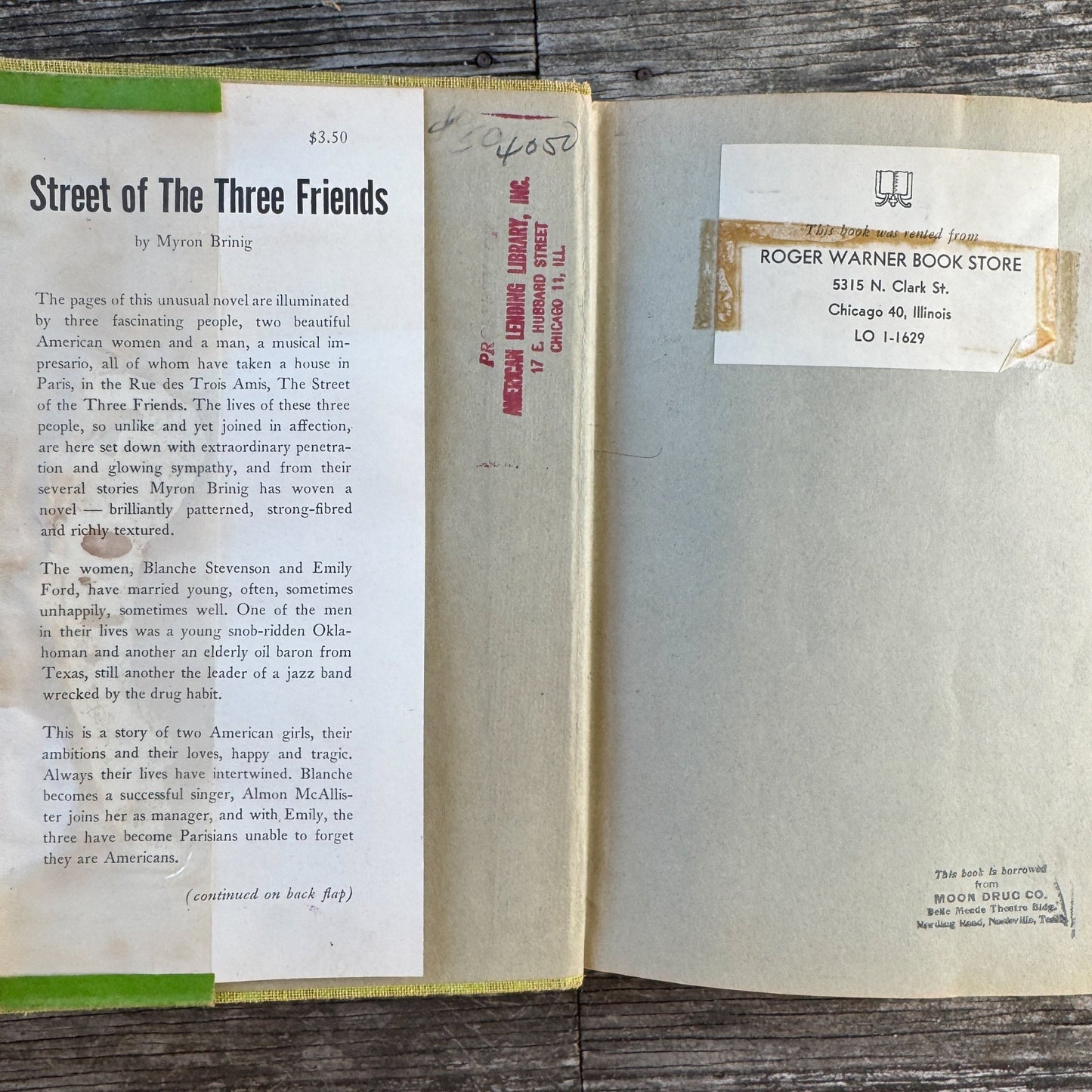 Street of the Three Friends, Myron Brinig, 1953 - Pretty Old Books