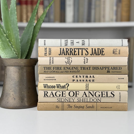 Taupe, Gray, and Beige Vintage Retro Decorative Books for Masculine Neutral Shelf Styling - Pretty Old Books