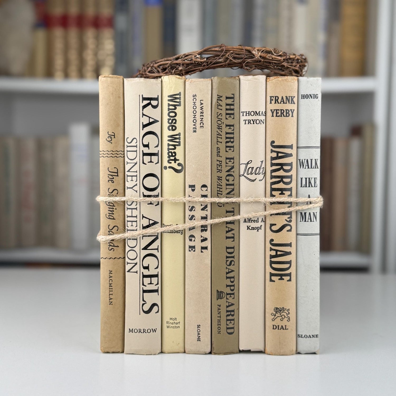 Taupe, Gray, and Beige Vintage Retro Decorative Books for Masculine Neutral Shelf Styling - Pretty Old Books