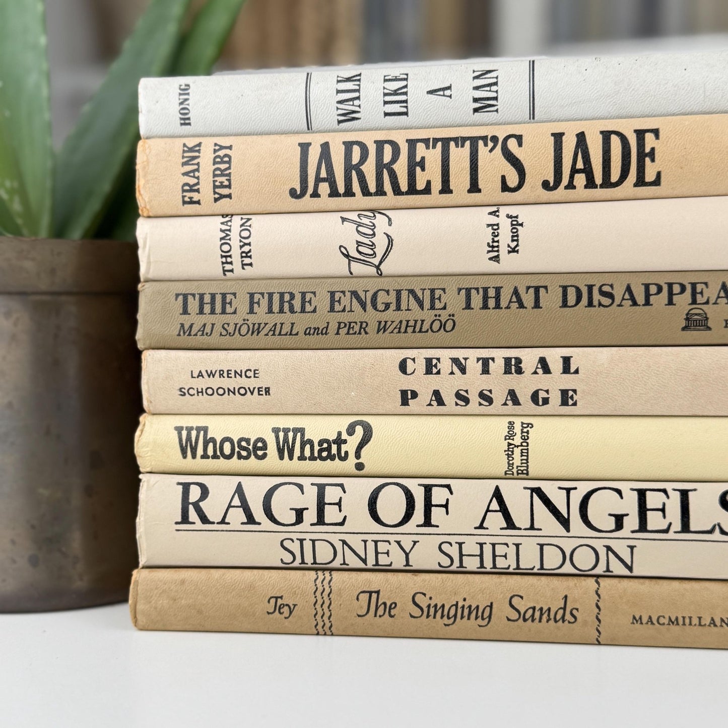 Taupe, Gray, and Beige Vintage Retro Decorative Books for Masculine Neutral Shelf Styling - Pretty Old Books