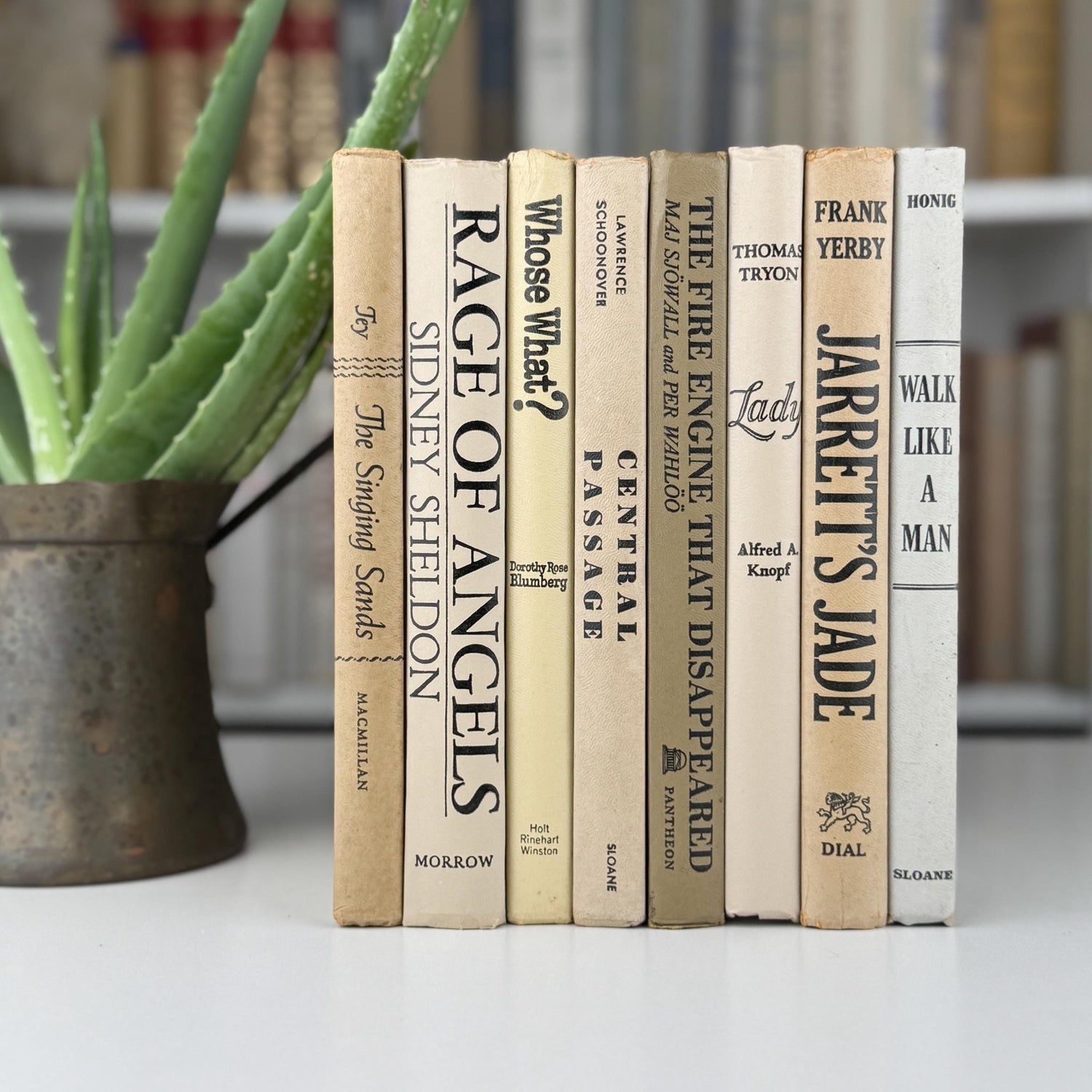 Taupe, Gray, and Beige Vintage Retro Decorative Books for Masculine Neutral Shelf Styling - Pretty Old Books