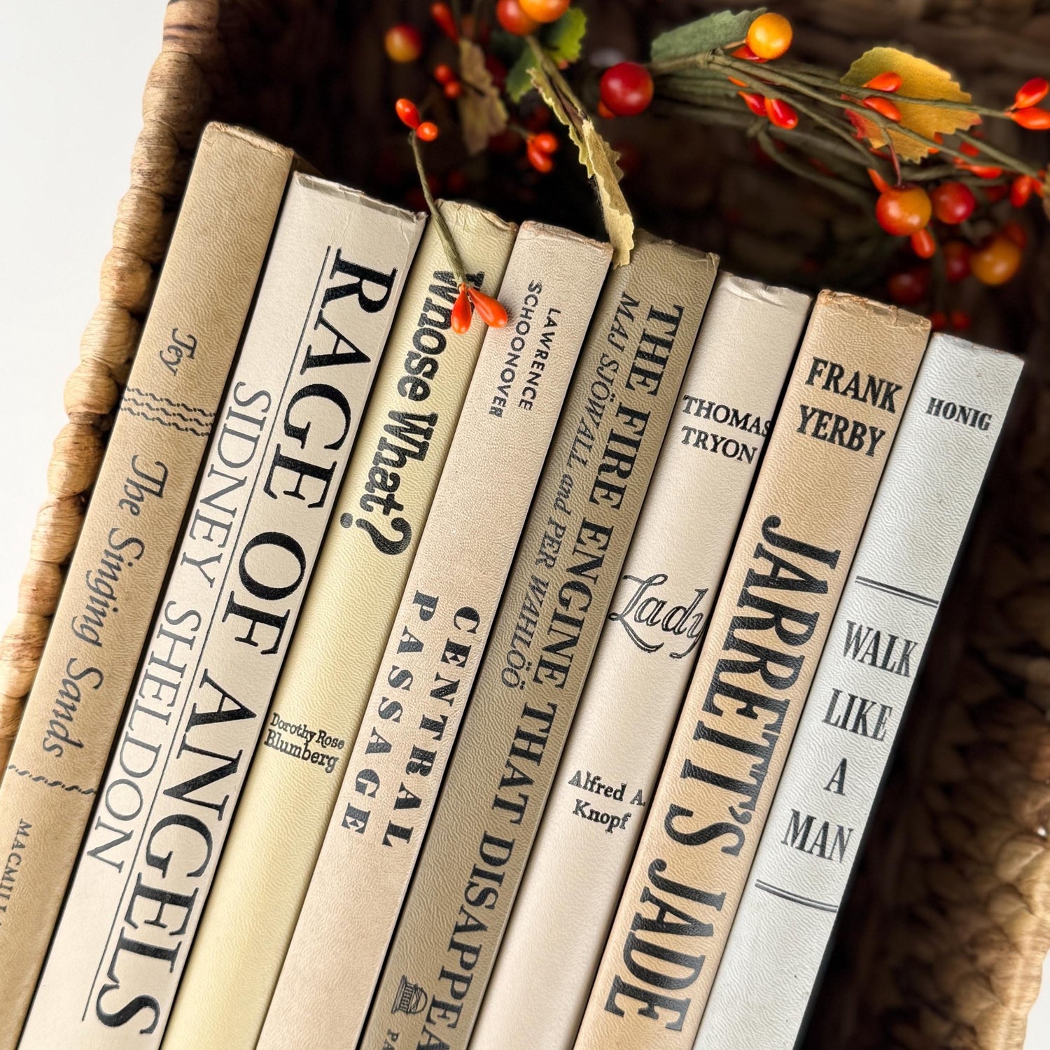 Taupe, Gray, and Beige Vintage Retro Decorative Books for Masculine Neutral Shelf Styling - Pretty Old Books