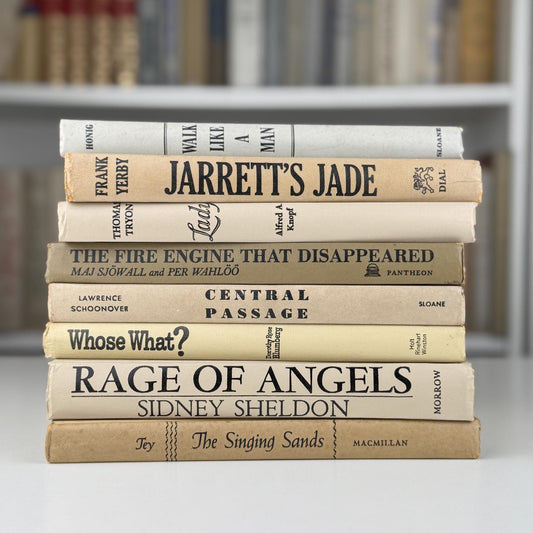 Taupe, Gray, and Beige Vintage Retro Decorative Books for Masculine Neutral Shelf Styling - Pretty Old Books