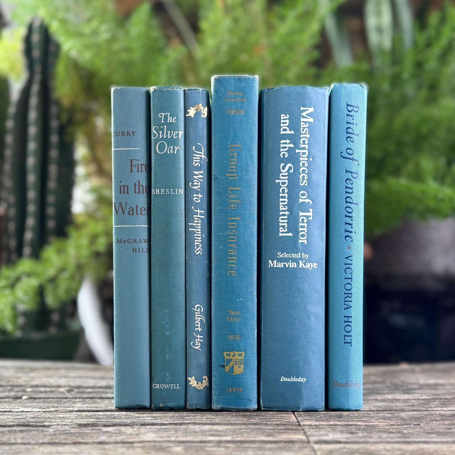 Teal And Aqua Vintage Book Bundle for Shelf Styling and Decorating - Pretty Old Books