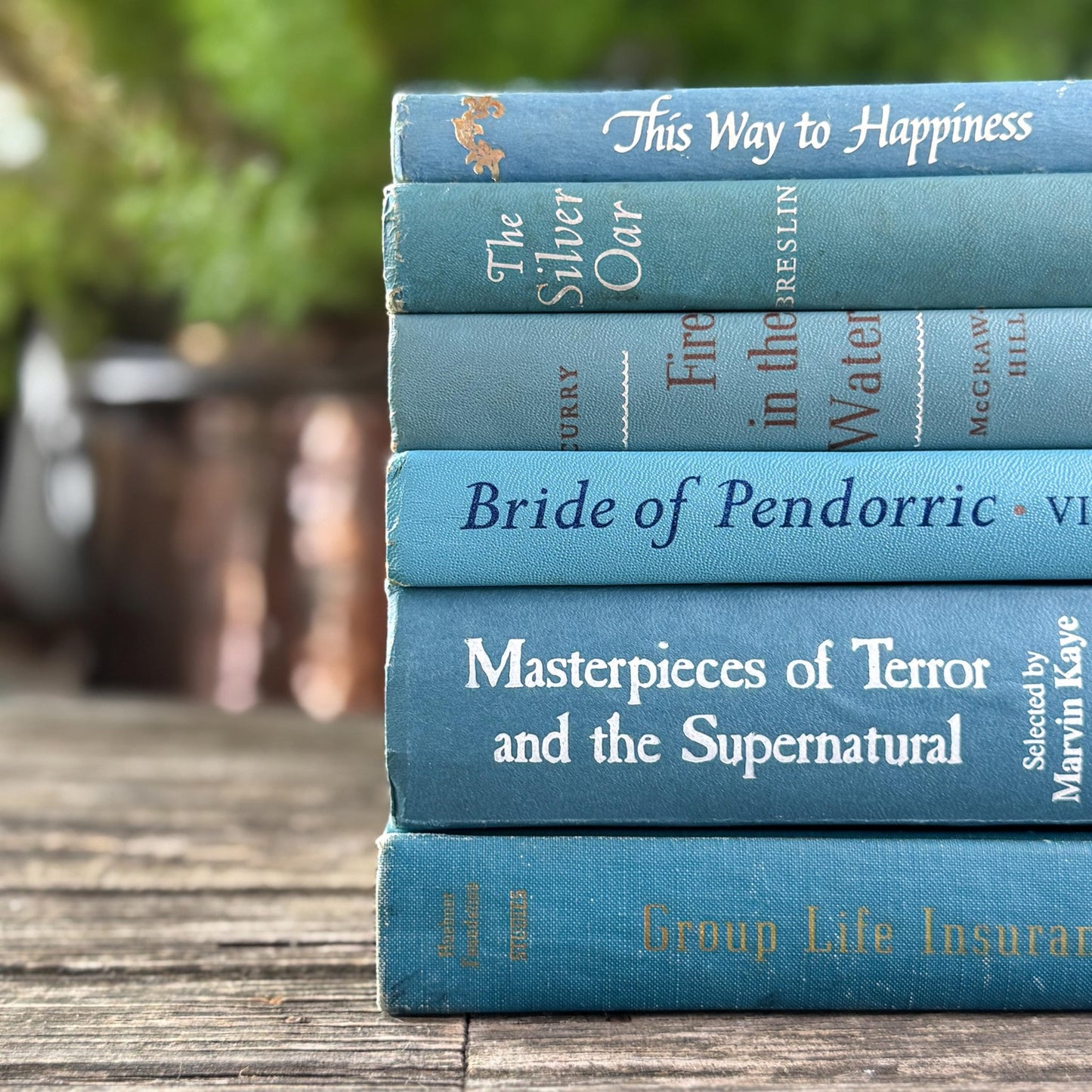 Teal And Aqua Vintage Book Bundle for Shelf Styling and Decorating - Pretty Old Books