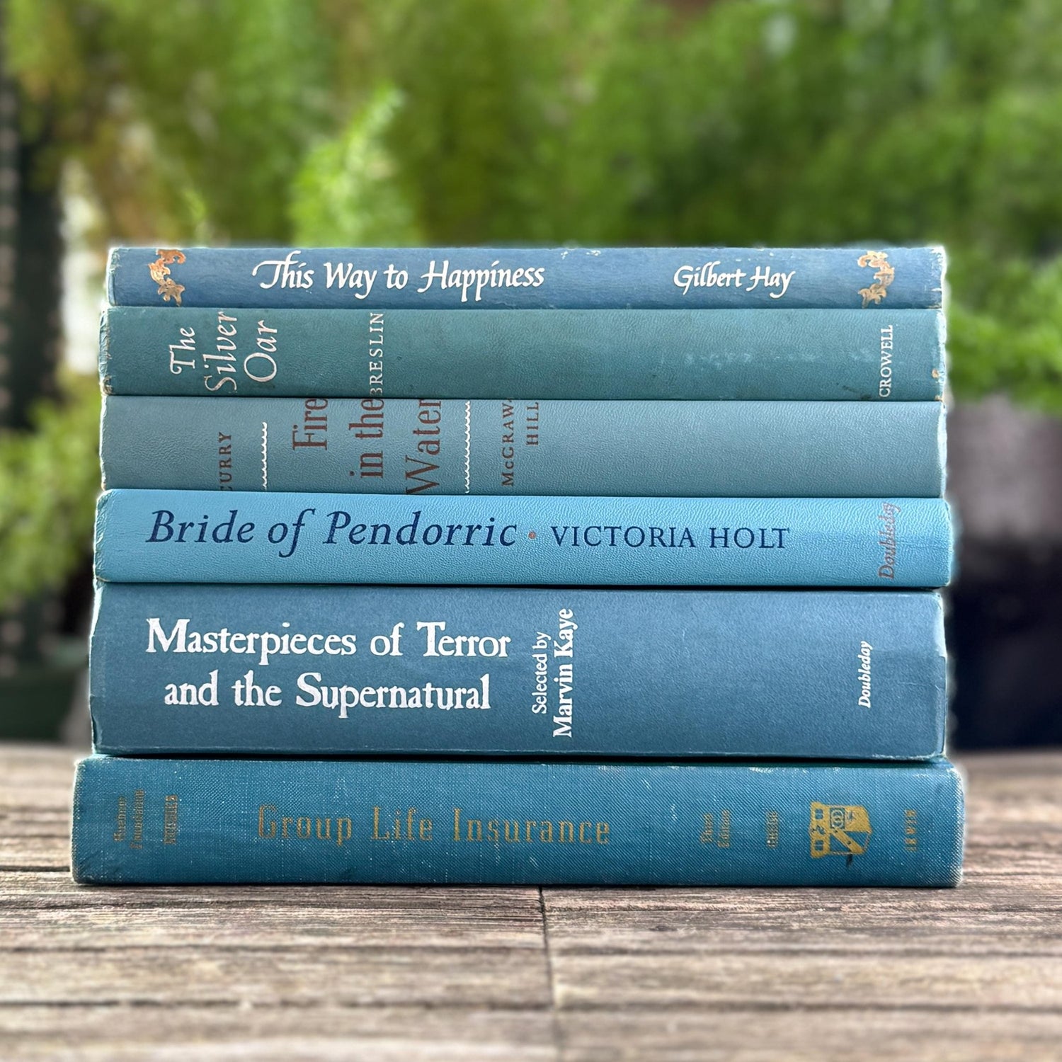 Teal And Aqua Vintage Book Bundle for Shelf Styling and Decorating - Pretty Old Books