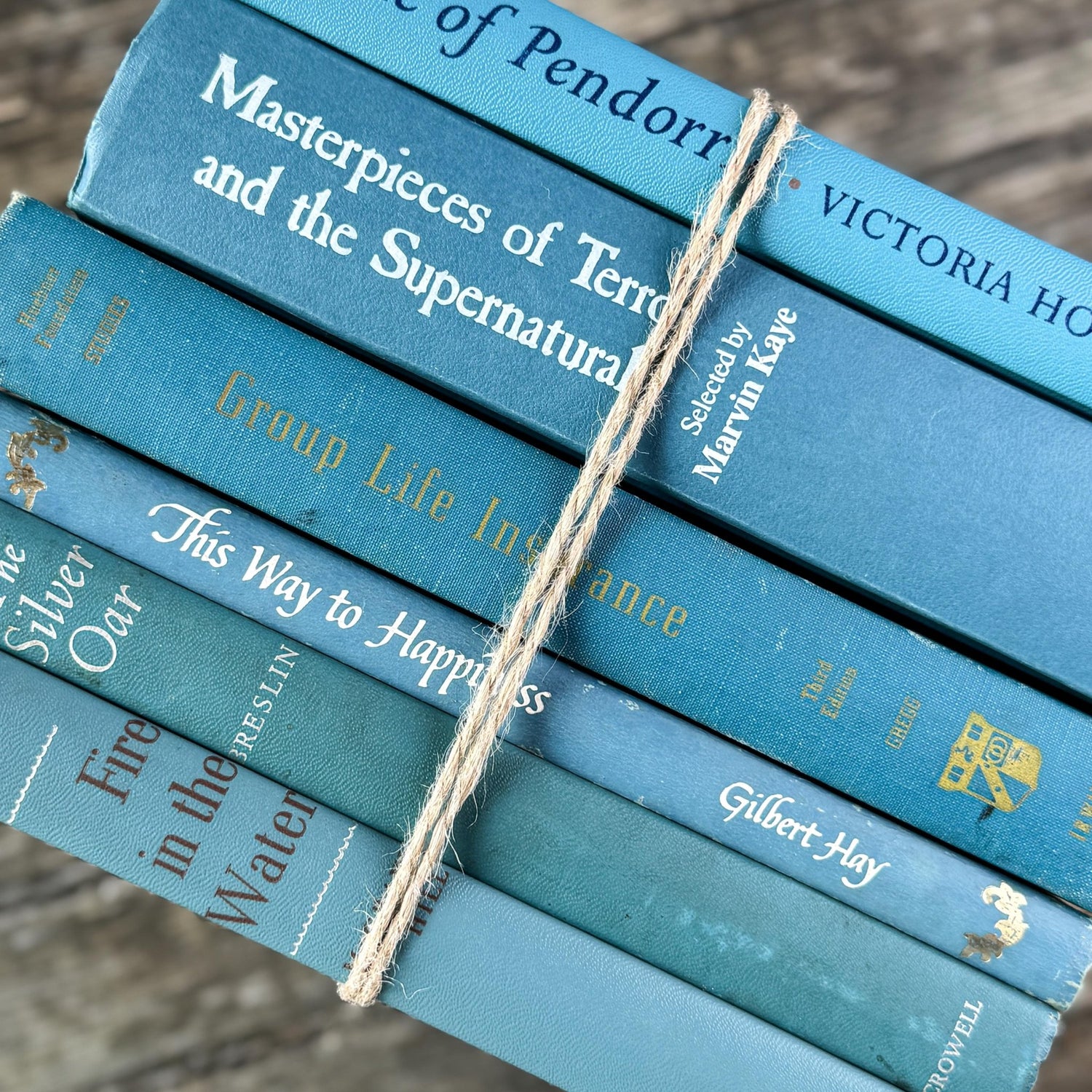 Teal And Aqua Vintage Book Bundle for Shelf Styling and Decorating - Pretty Old Books