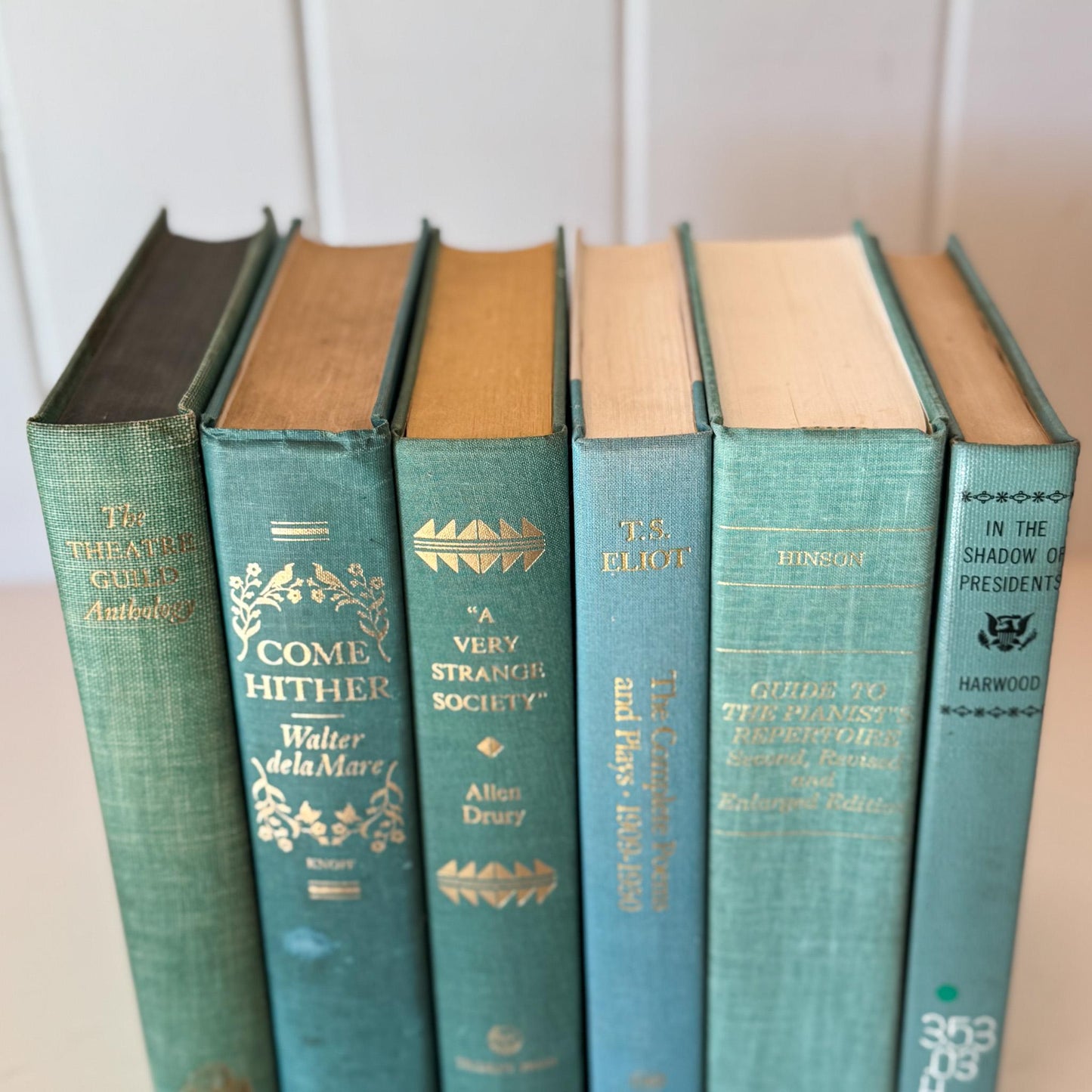 Teal And Aqua Vintage Book Stack for Shelf Styling and Decorating - Pretty Old Books