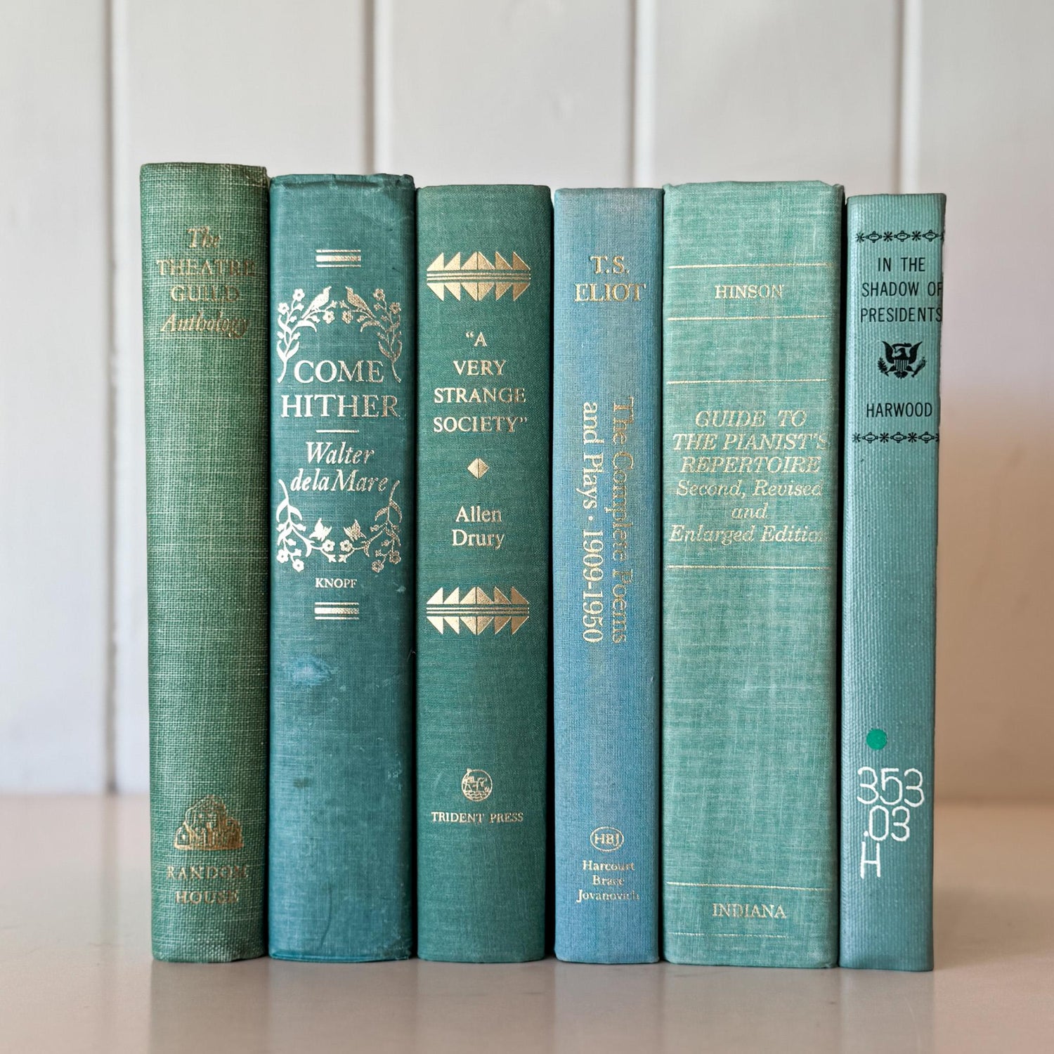Teal And Aqua Vintage Book Stack for Shelf Styling and Decorating - Pretty Old Books