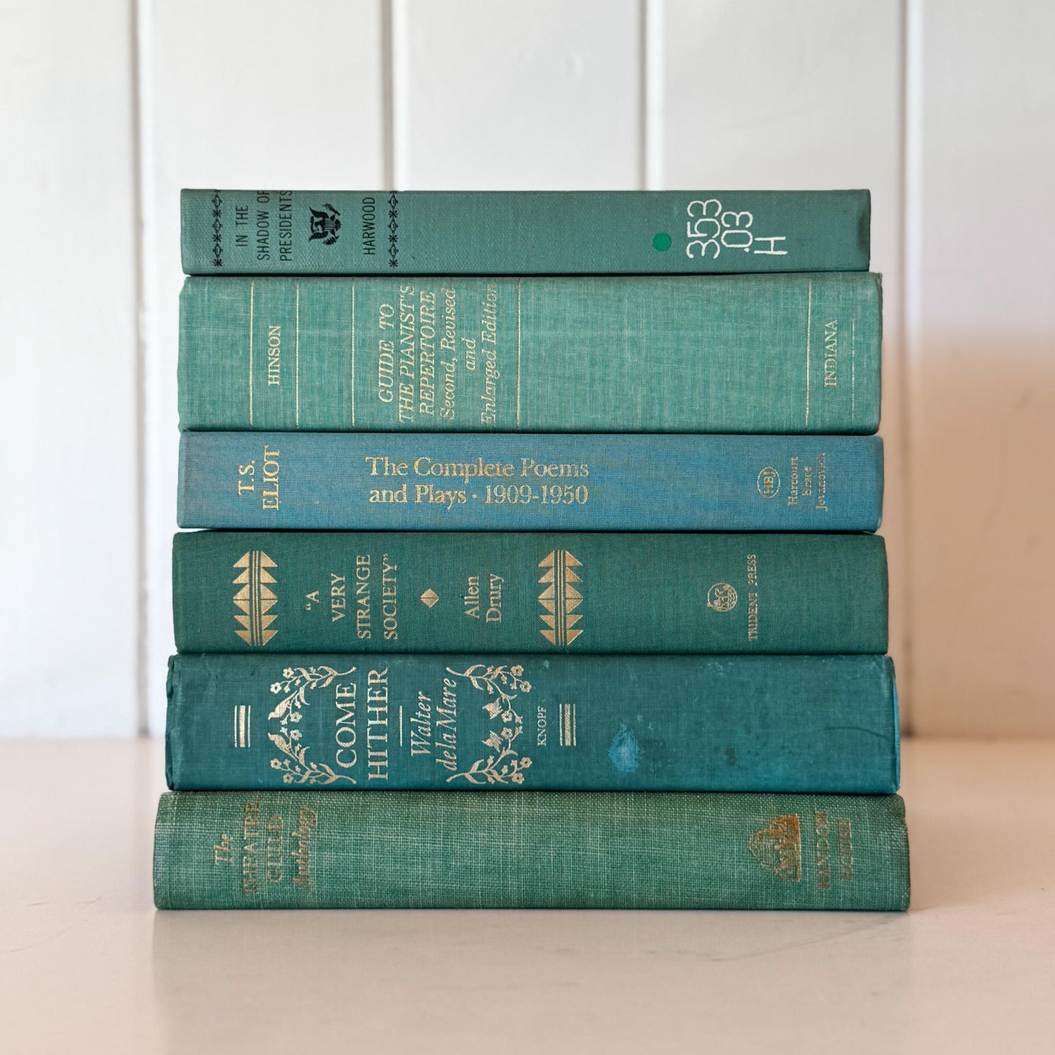 Teal And Aqua Vintage Book Stack for Shelf Styling and Decorating - Pretty Old Books