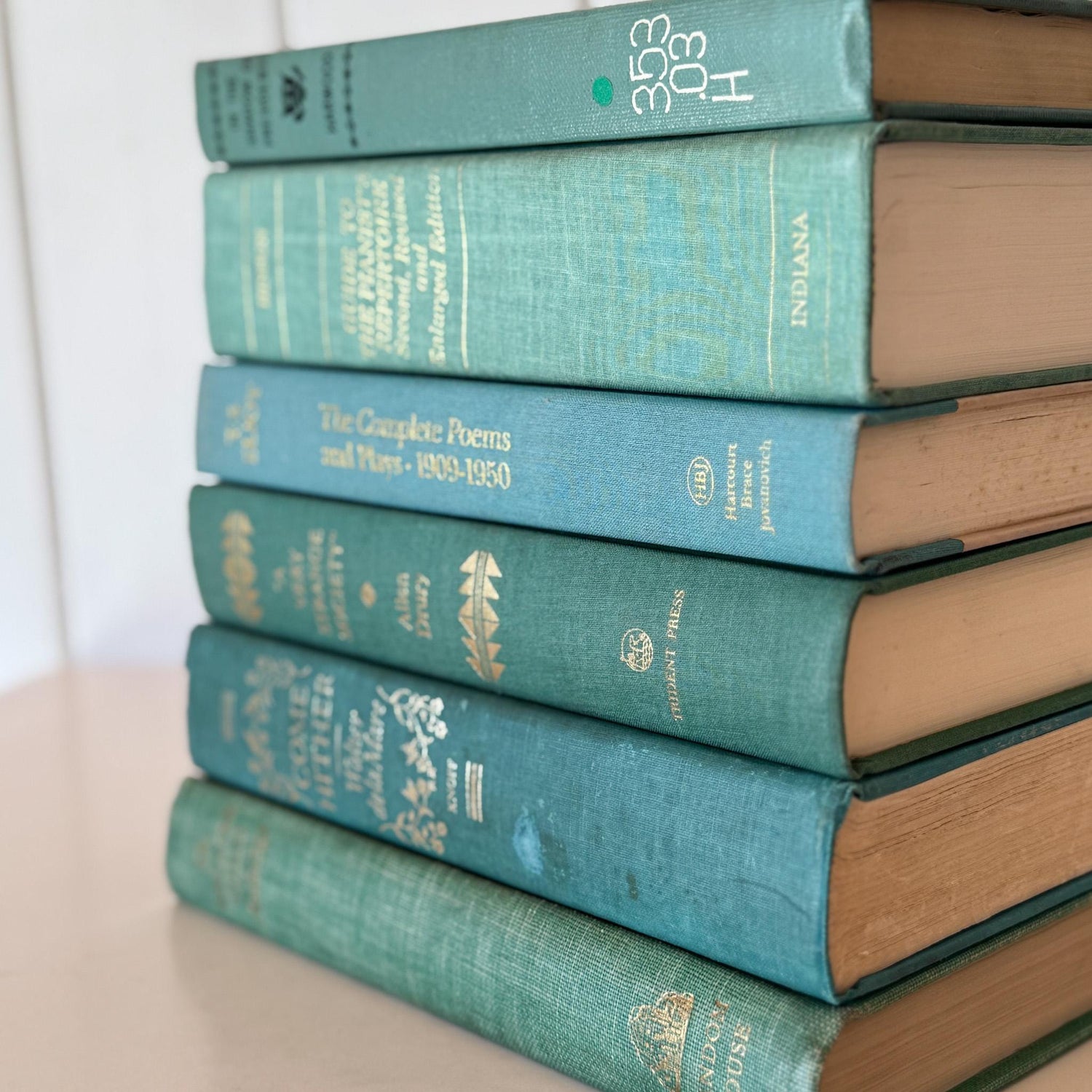 Teal And Aqua Vintage Book Stack for Shelf Styling and Decorating - Pretty Old Books