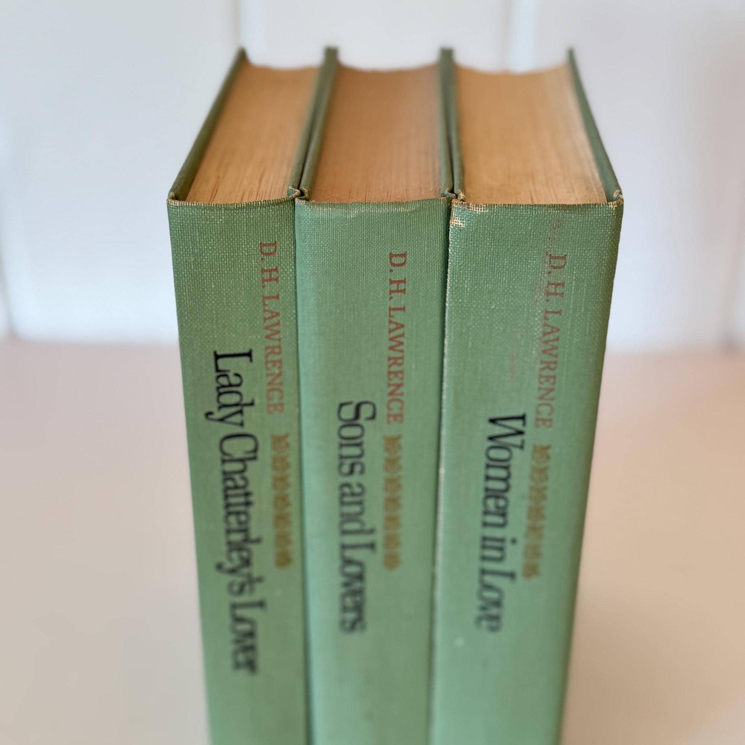 Teal Spring Green Vintage Mid - Century D.H. Lawrence Books for Shelf Styling - Pretty Old Books