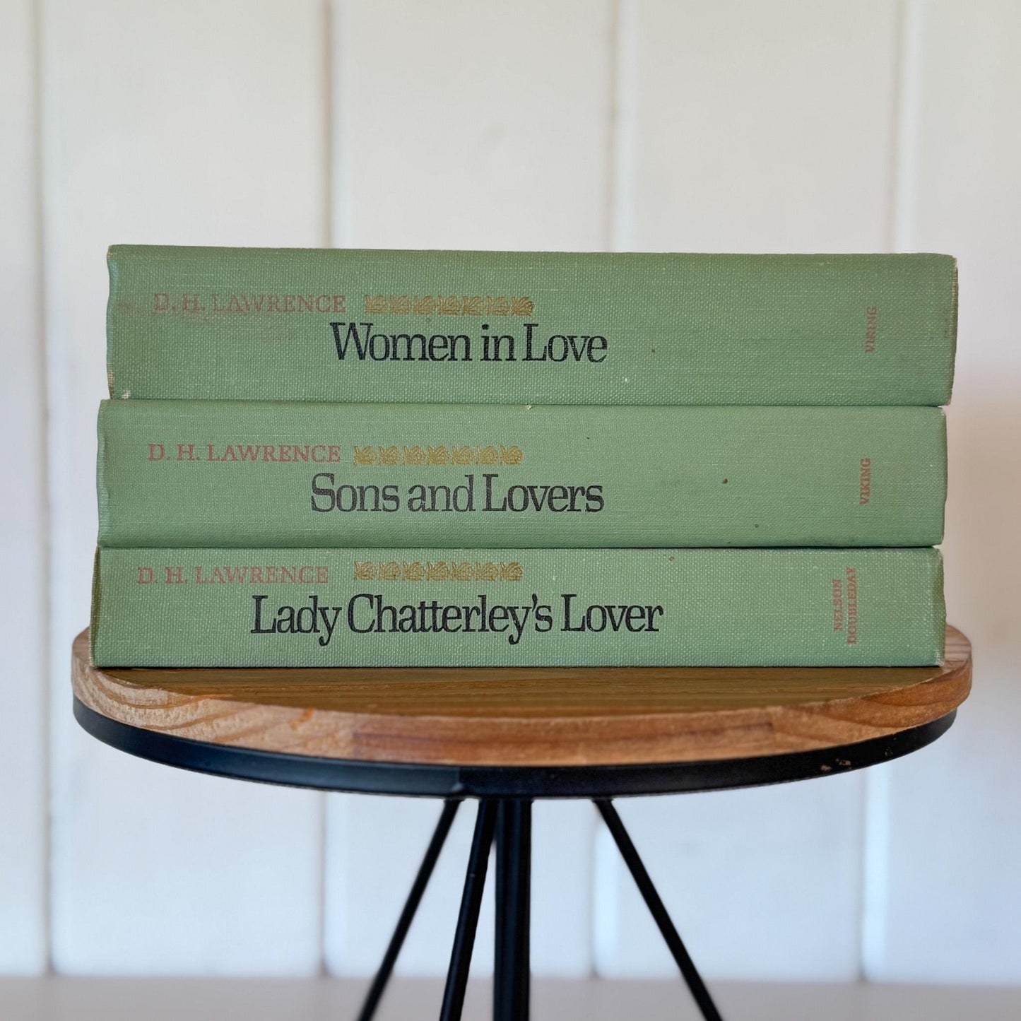 Teal Spring Green Vintage Mid - Century D.H. Lawrence Books for Shelf Styling - Pretty Old Books