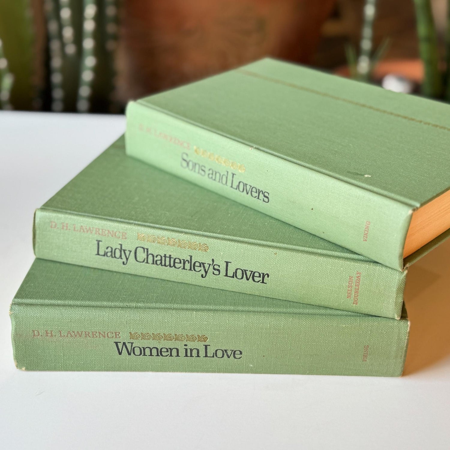 Teal Spring Green Vintage Mid - Century D.H. Lawrence Books for Shelf Styling - Pretty Old Books