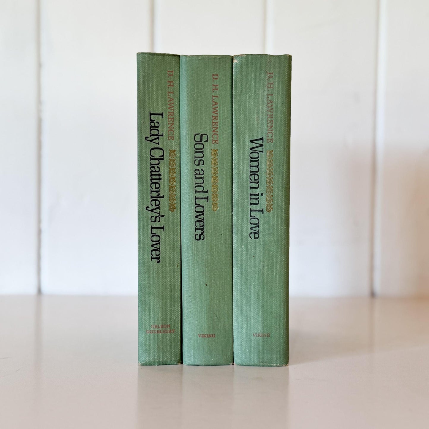 Teal Spring Green Vintage Mid - Century D.H. Lawrence Books for Shelf Styling - Pretty Old Books