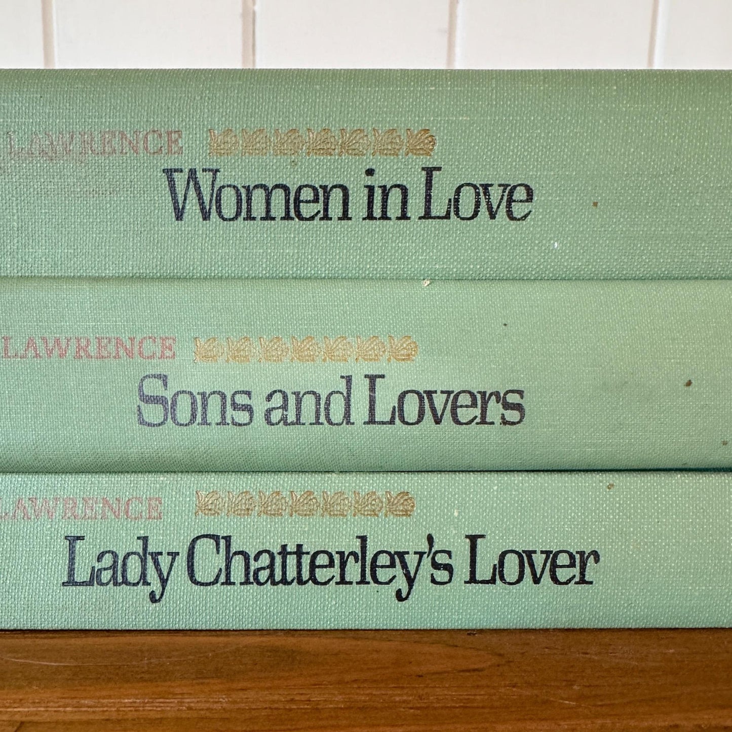 Teal Spring Green Vintage Mid - Century D.H. Lawrence Books for Shelf Styling - Pretty Old Books