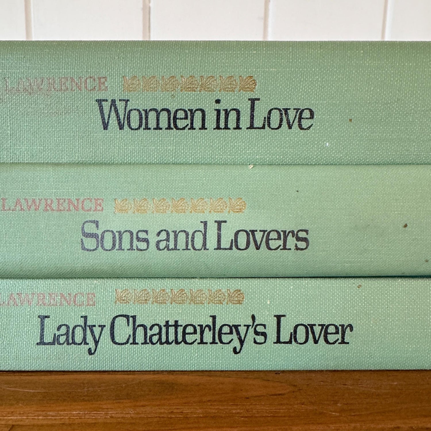 Teal Spring Green Vintage Mid - Century D.H. Lawrence Books for Shelf Styling - Pretty Old Books